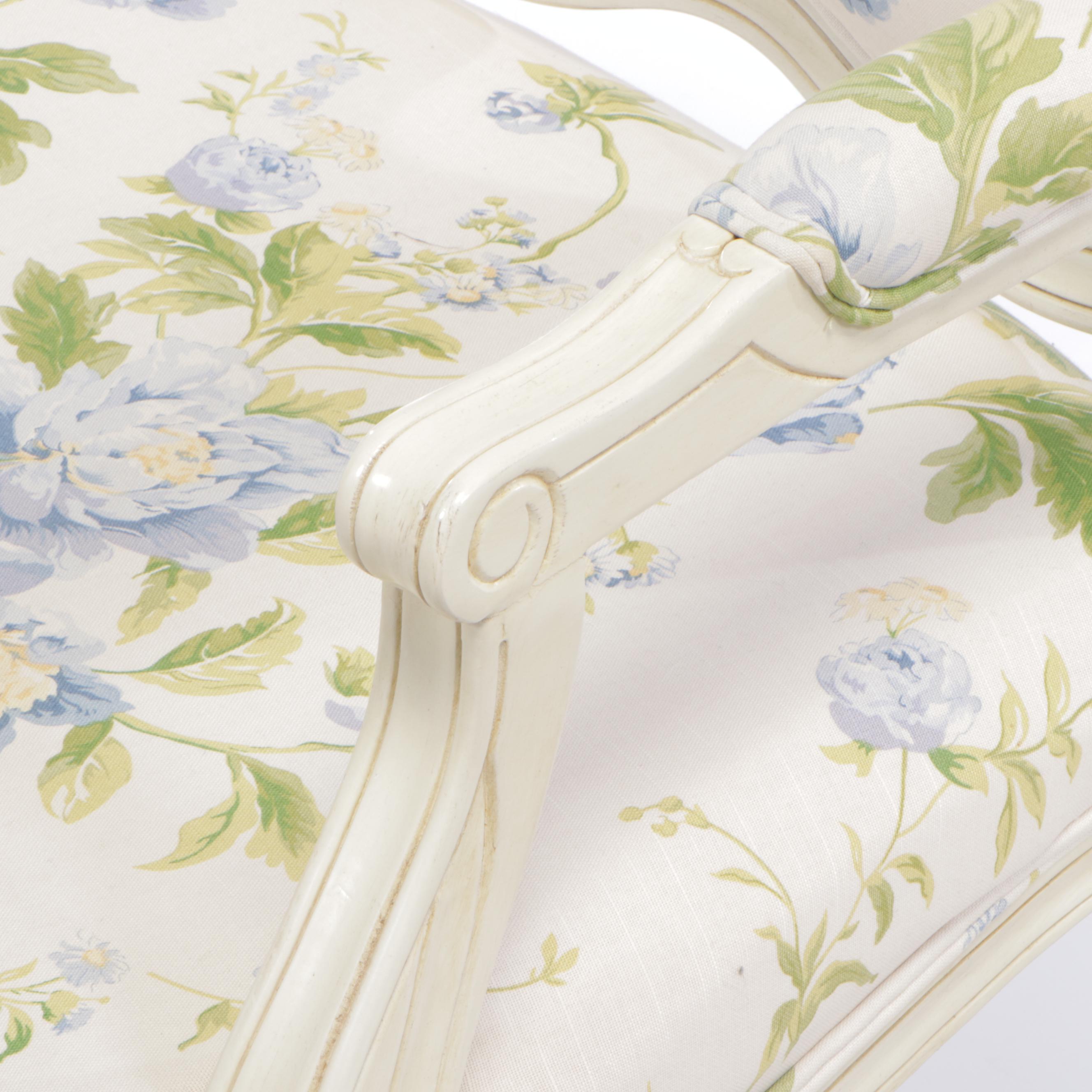 Louis XV Style Painted and Floral-Upholstered Fauteuil