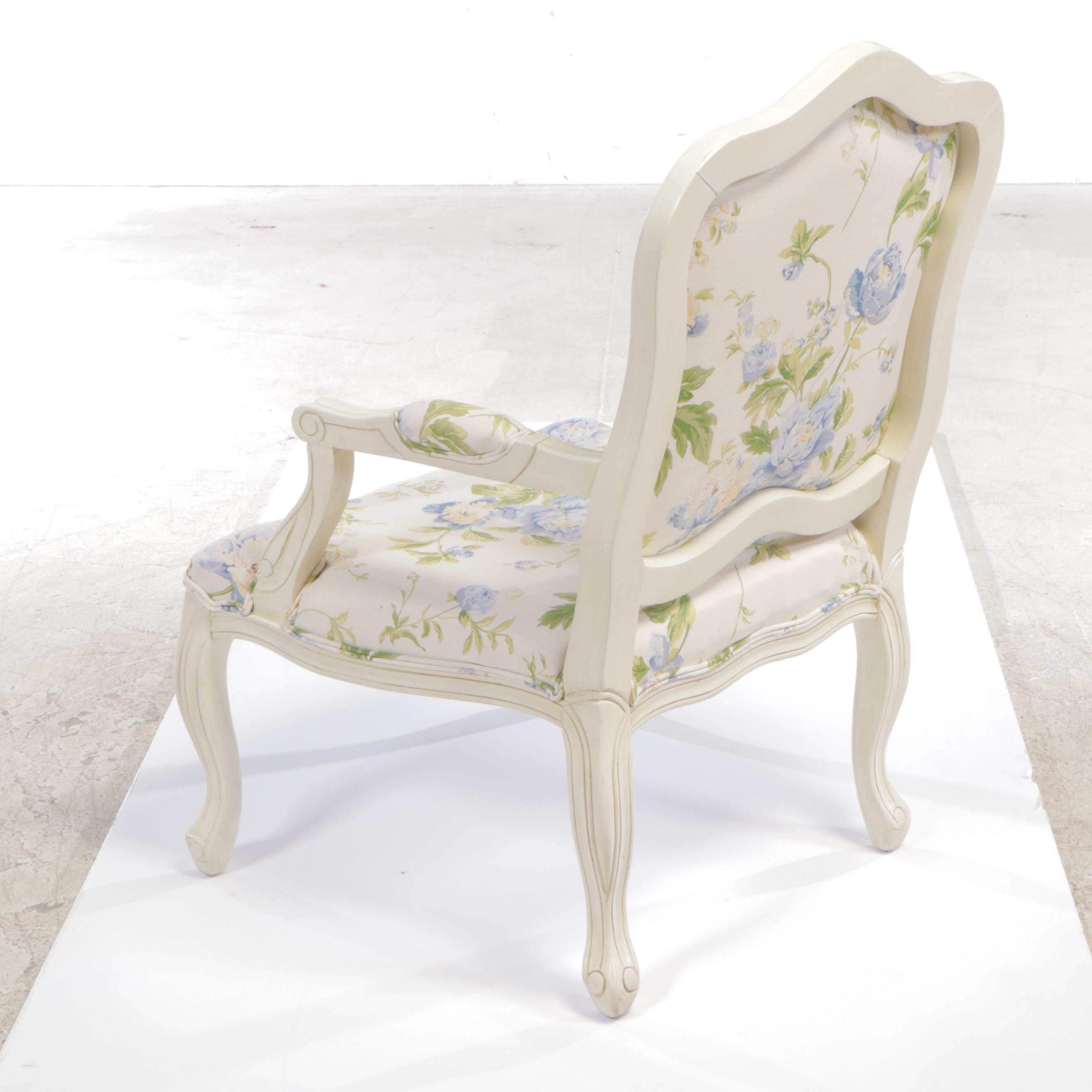 Louis XV Style Painted and Floral-Upholstered Fauteuil