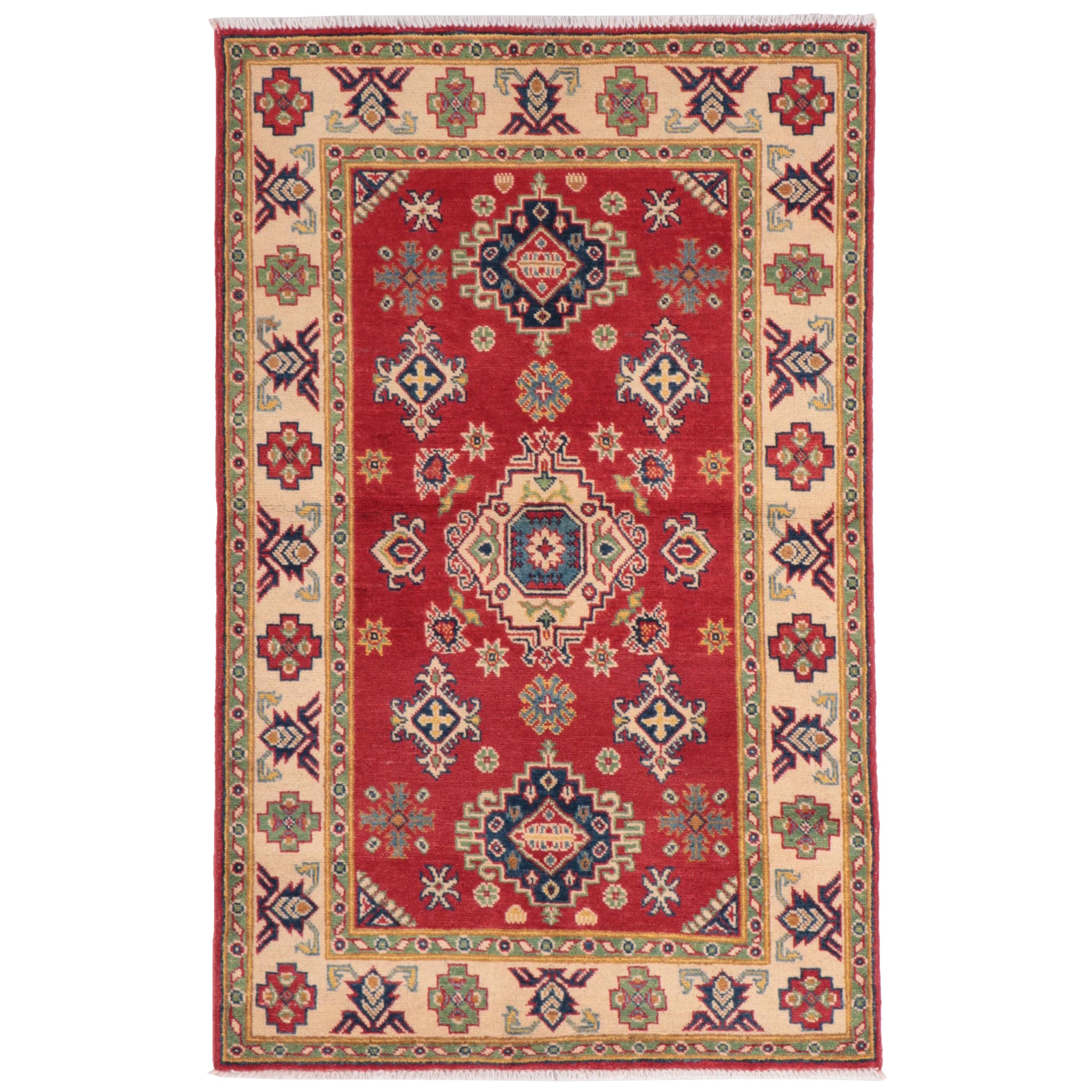 3'2 x 5' Hand-Knotted Pakistani Kazak Style Area Rug