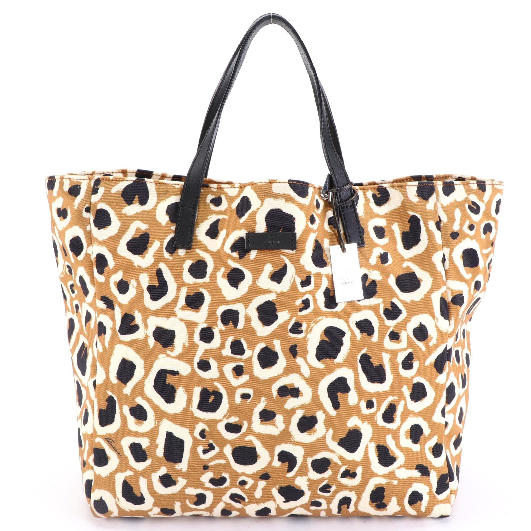 Gucci Tote Bag in Printed Nylon with Black Leather Trim