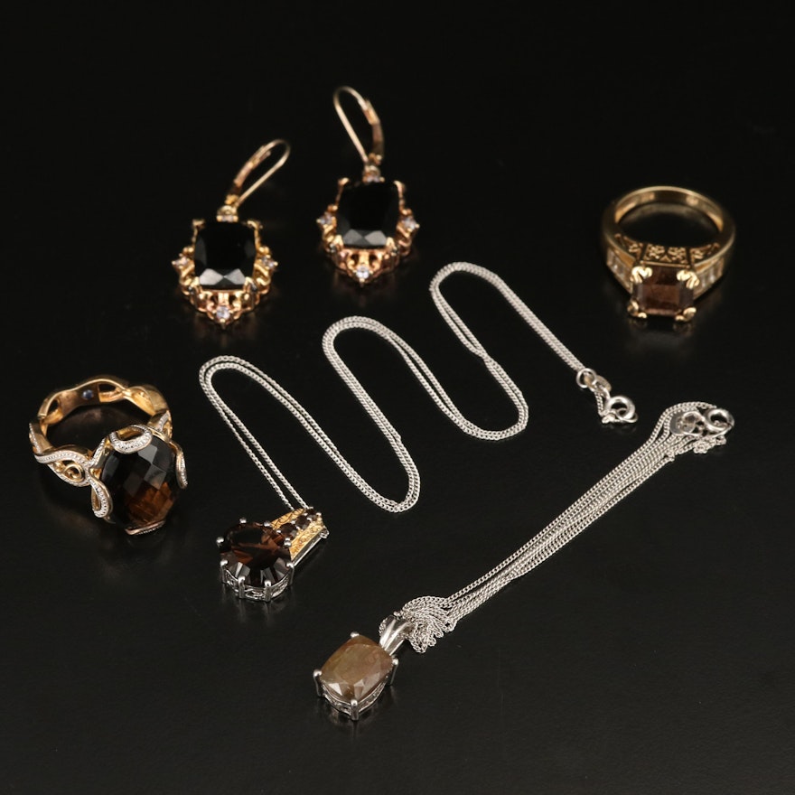 Sterling Smoky Quartz, Sapphire and Schorl Jewelry
