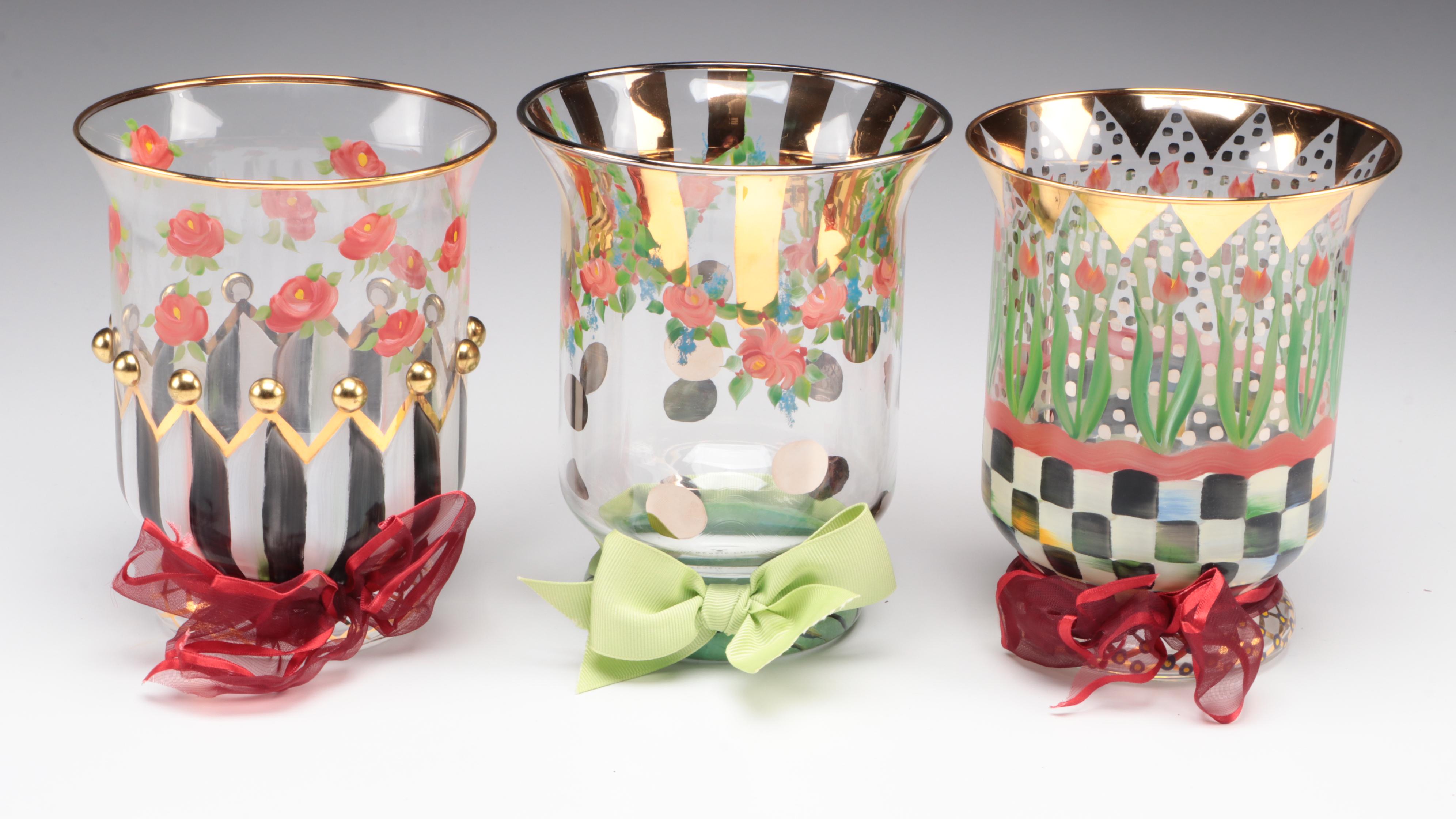 MacKenzie-Childs "Circus" Footed and Other Glass Vase and Tumbler