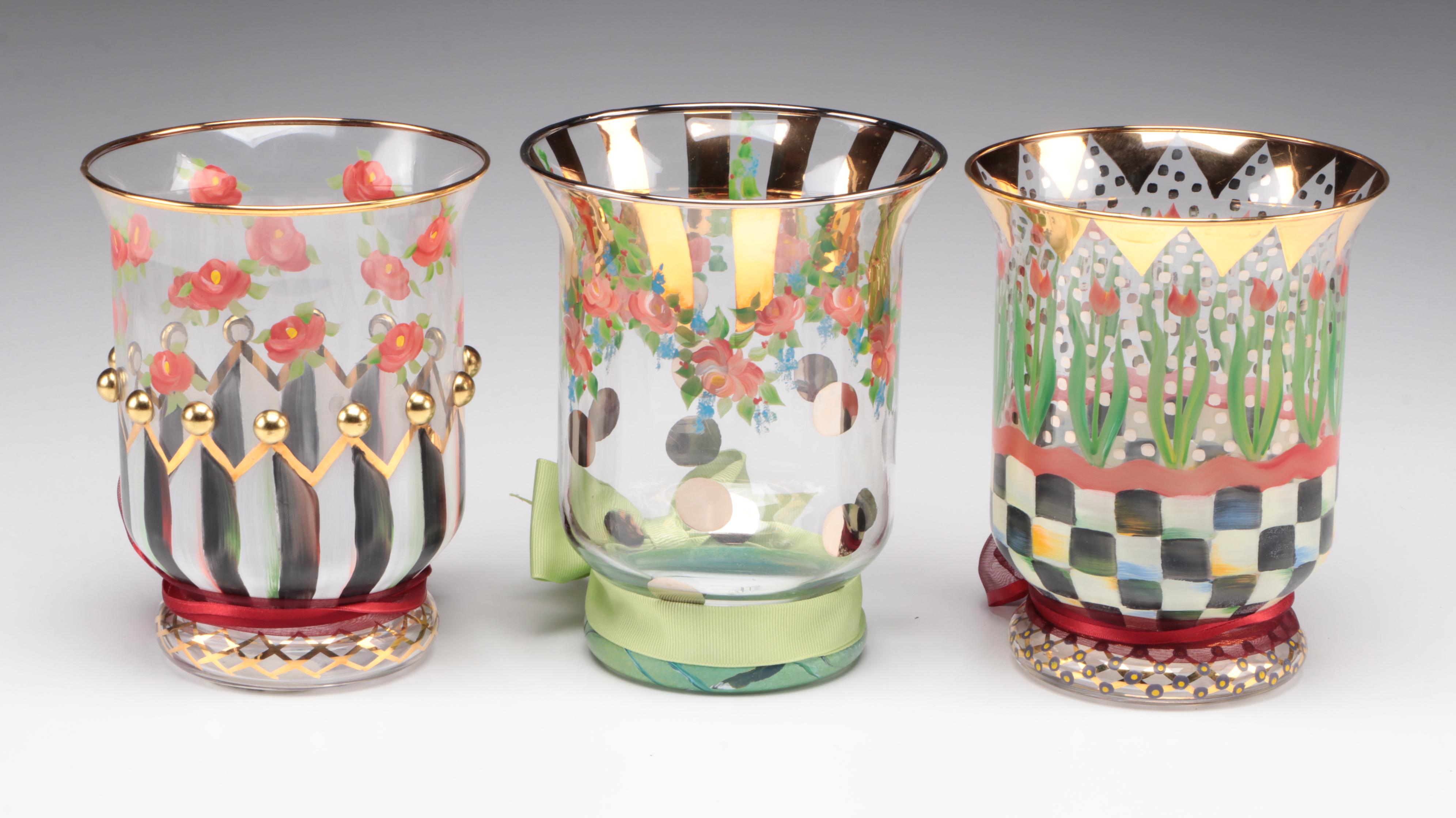 MacKenzie-Childs "Circus" Footed and Other Glass Vase and Tumbler
