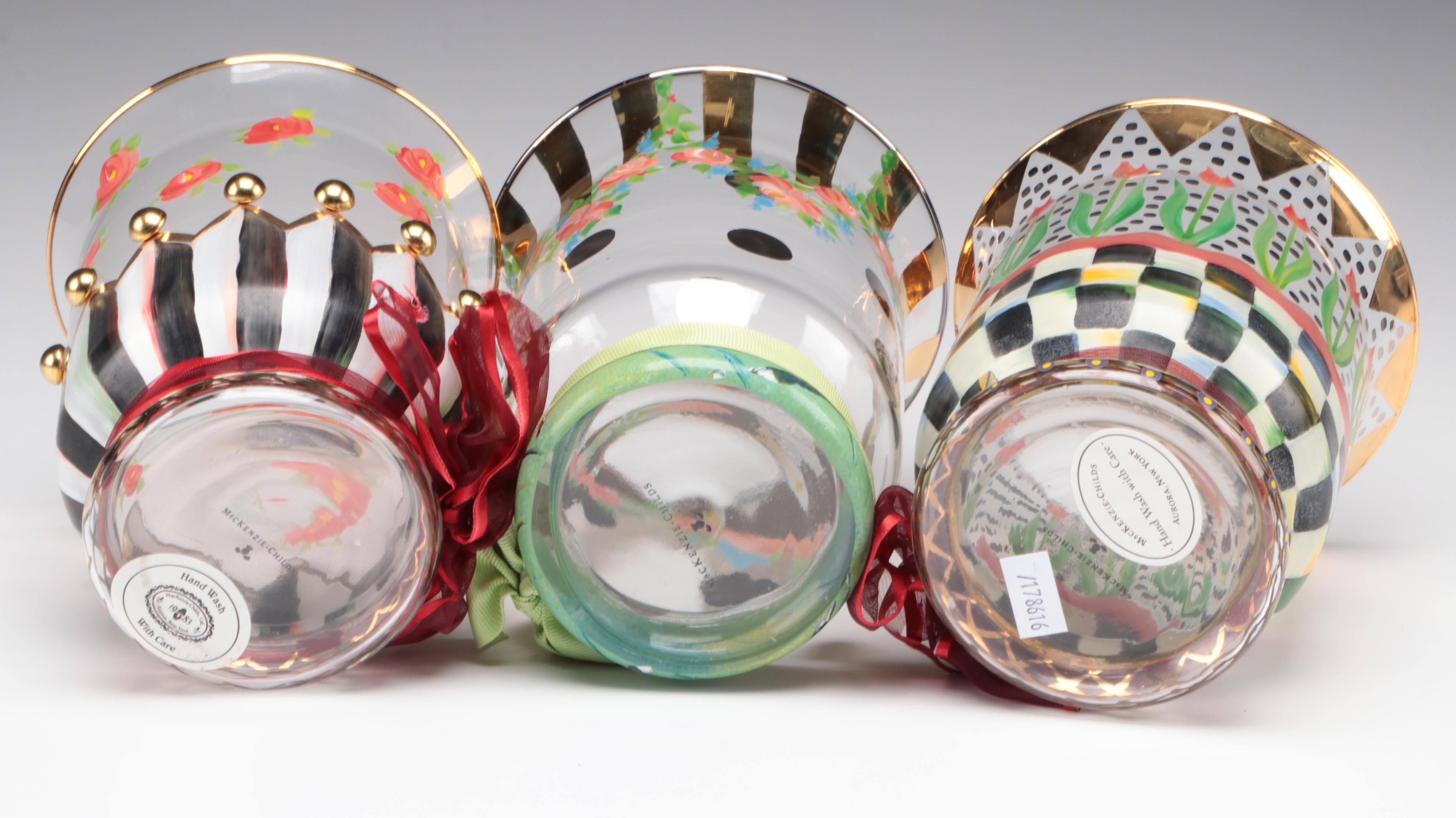 MacKenzie-Childs "Circus" Footed and Other Glass Vase and Tumbler