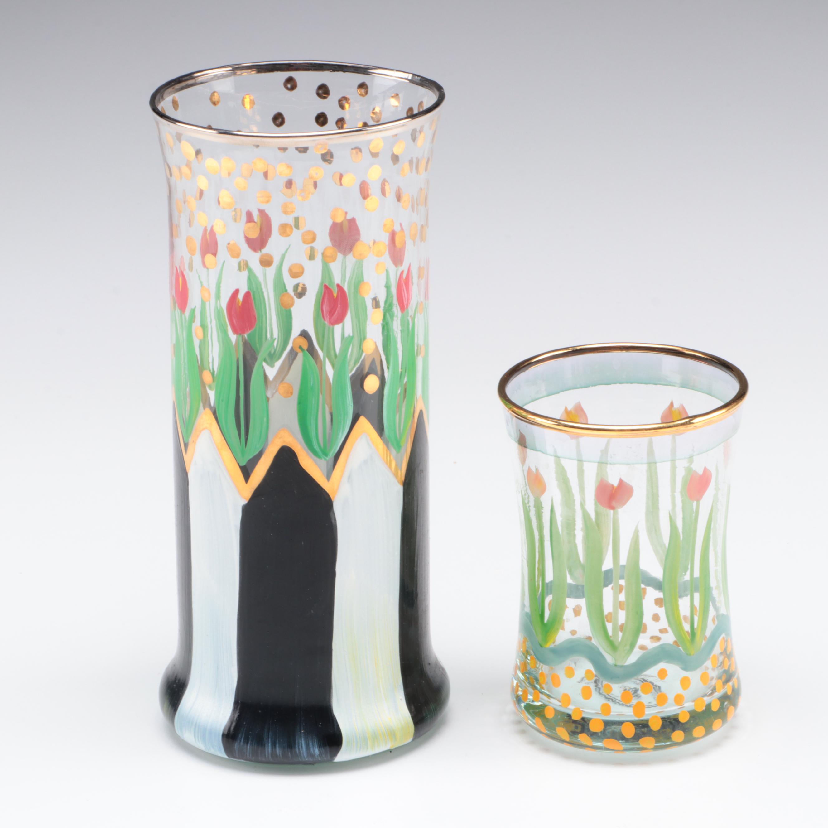 MacKenzie-Childs "Circus" Footed and Other Glass Vase and Tumbler