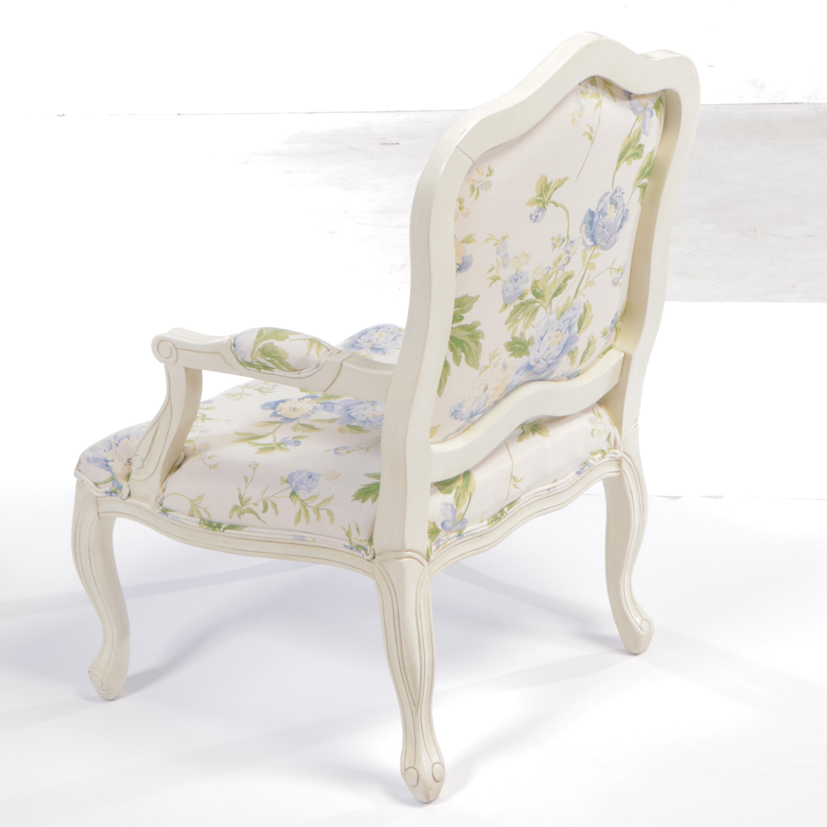 Louis XV Style Painted and Floral-Upholstered Fauteuil