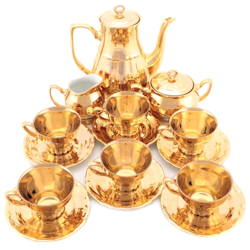 Bogucice Polish Gilt Porcelain Coffee Set, Mid to Late 20th Century