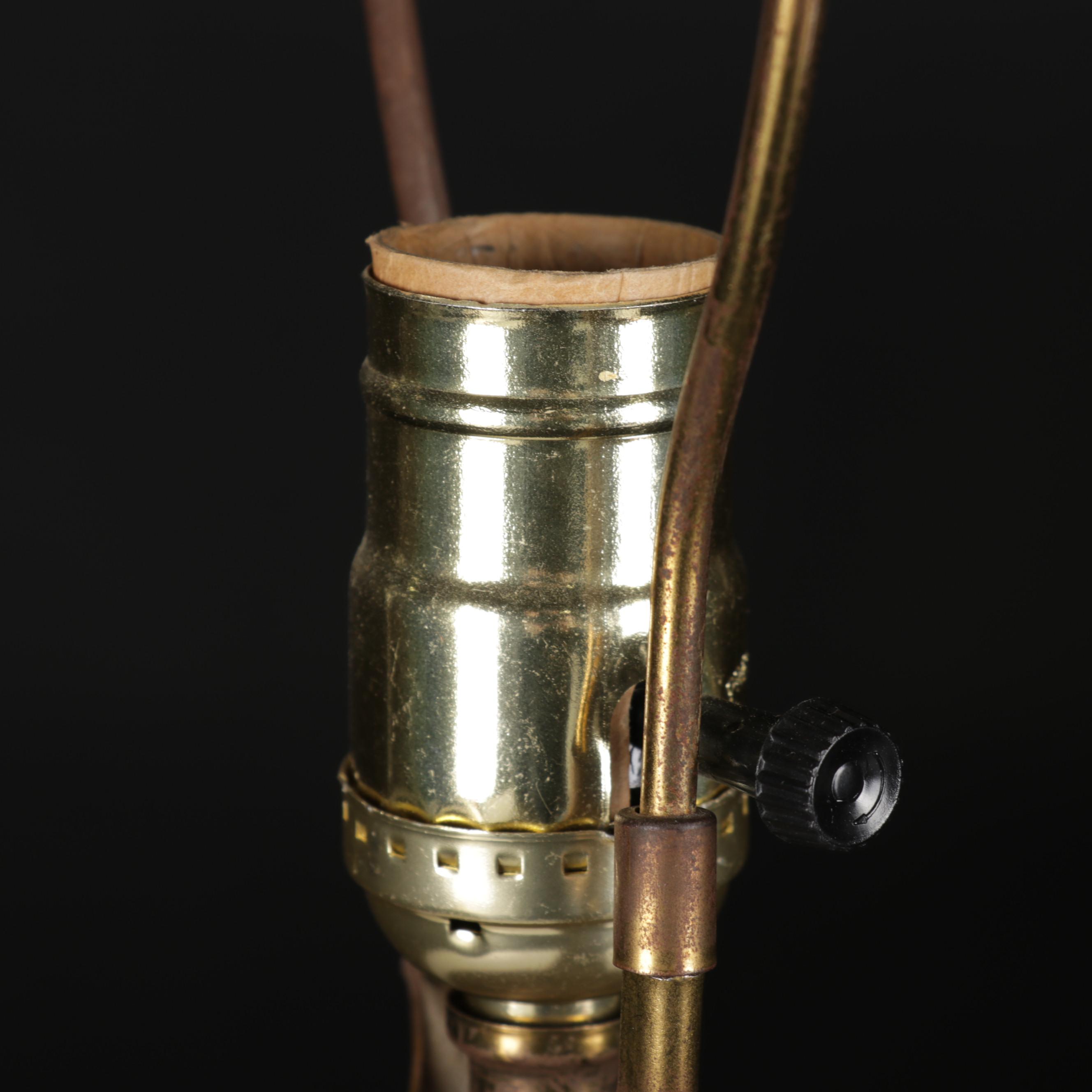 Hand-Painted Gold on White Glass Table Lamp, Late 20th Century