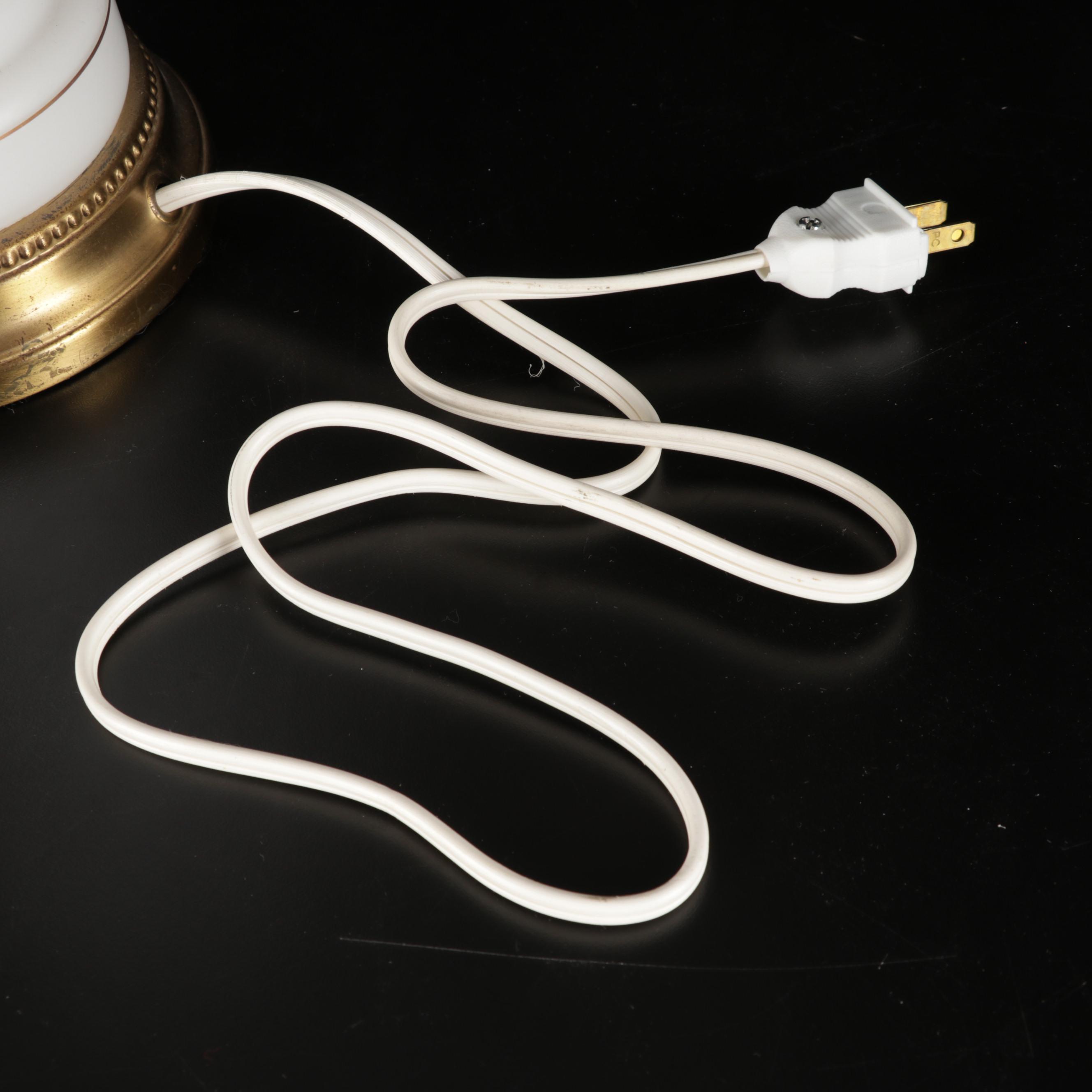 Hand-Painted Gold on White Glass Table Lamp, Late 20th Century