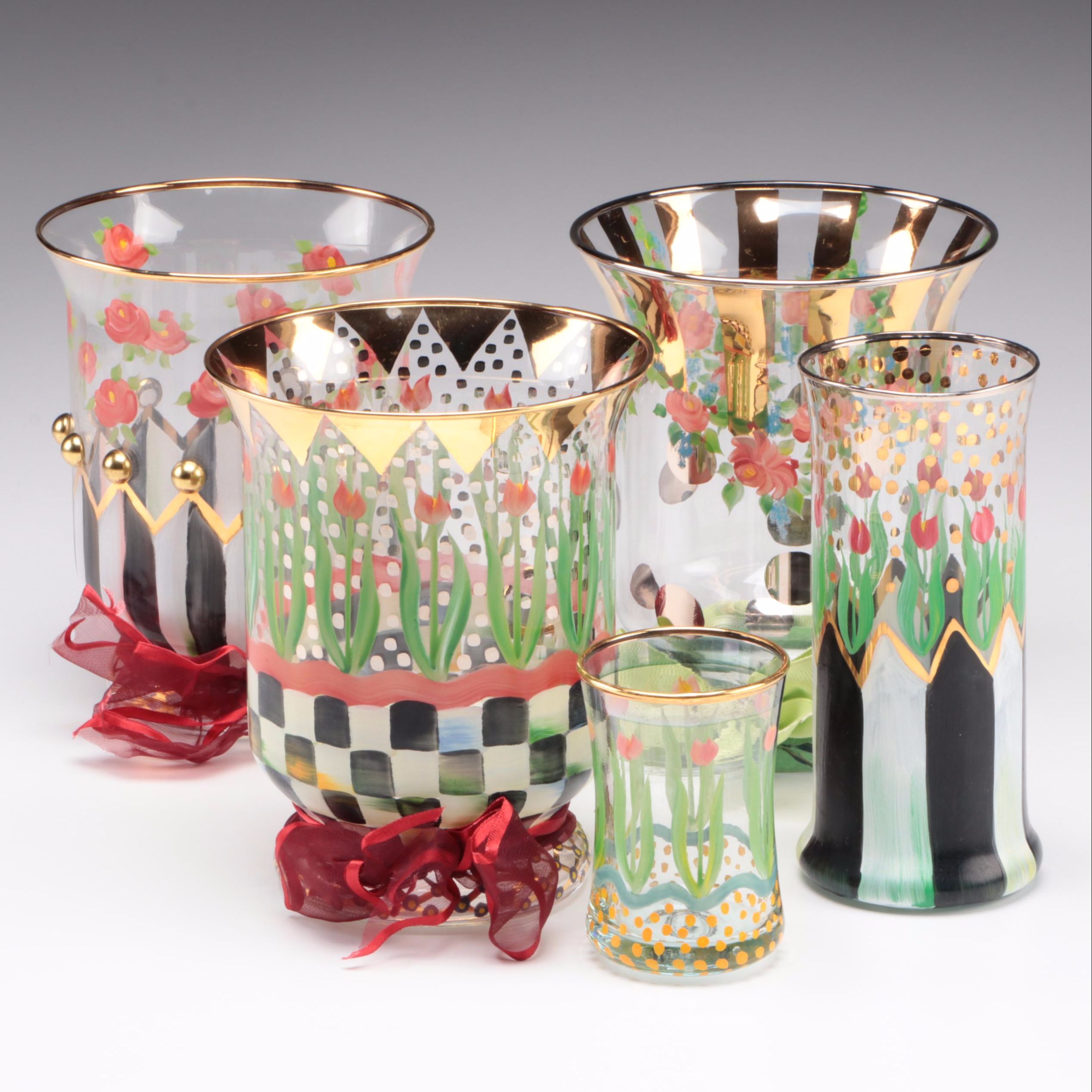 MacKenzie-Childs "Circus" Footed and Other Glass Vase and Tumbler
