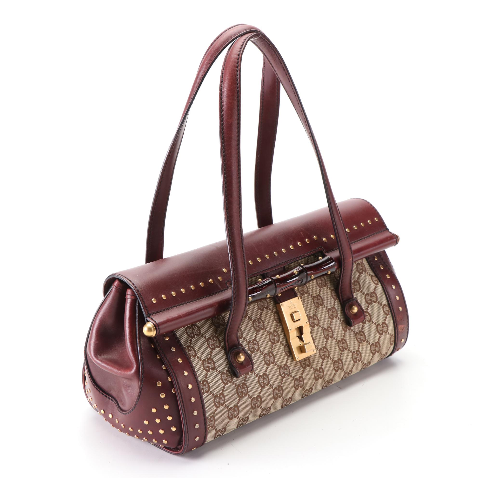 Gucci Bamboo Bullet Bag in GG Canvas and Leather Trim