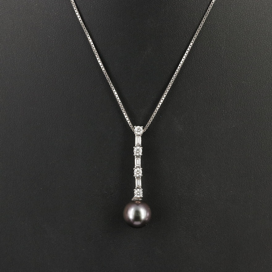 14K Pearl and Diamond Pendant Necklace