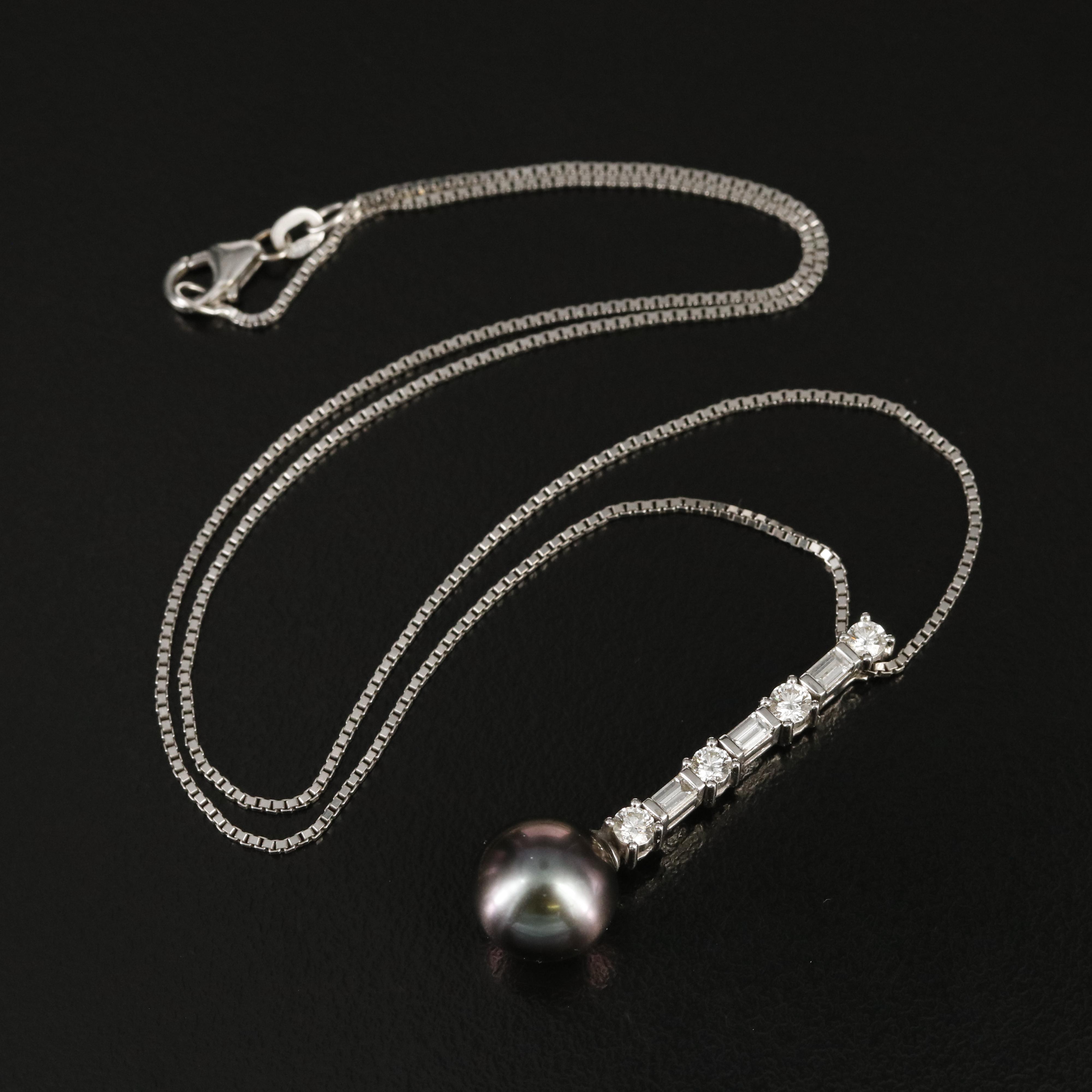 14K Pearl and Diamond Pendant Necklace