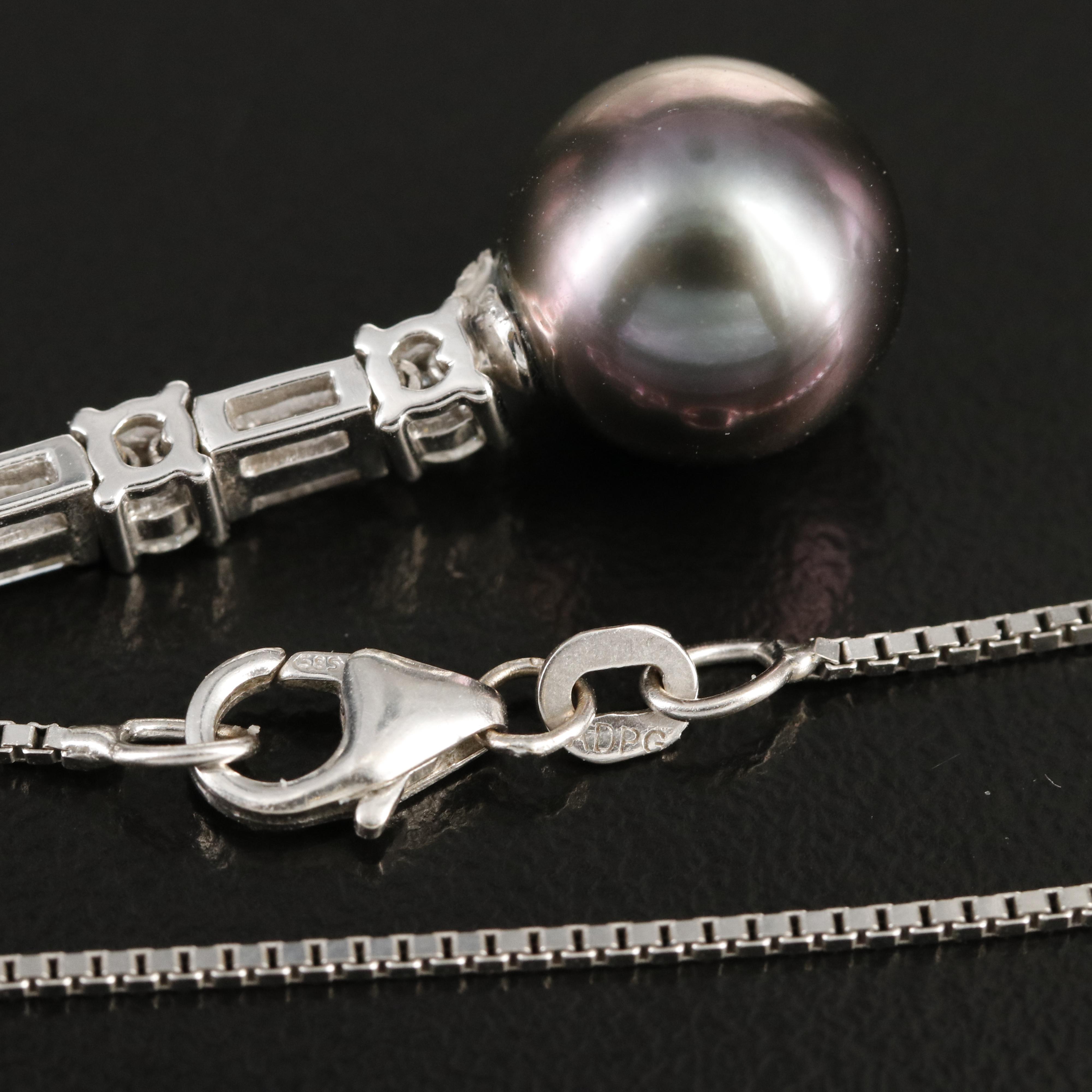 14K Pearl and Diamond Pendant Necklace