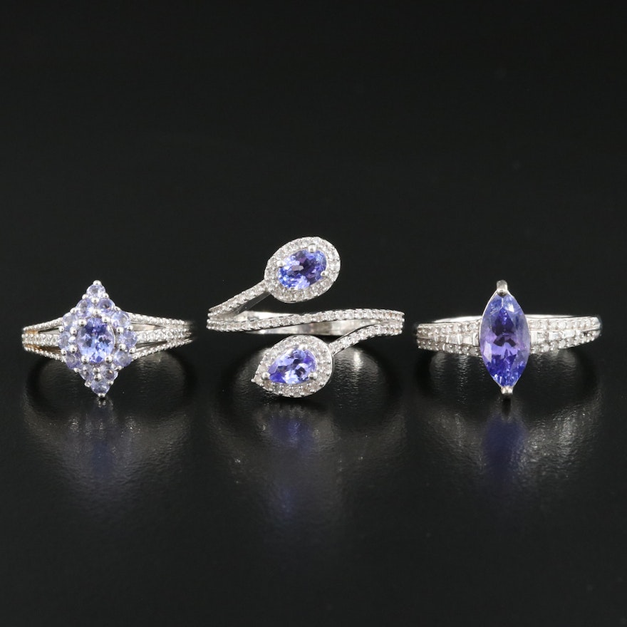 Sterling Tanzanite, Diamond and Zircon Rings