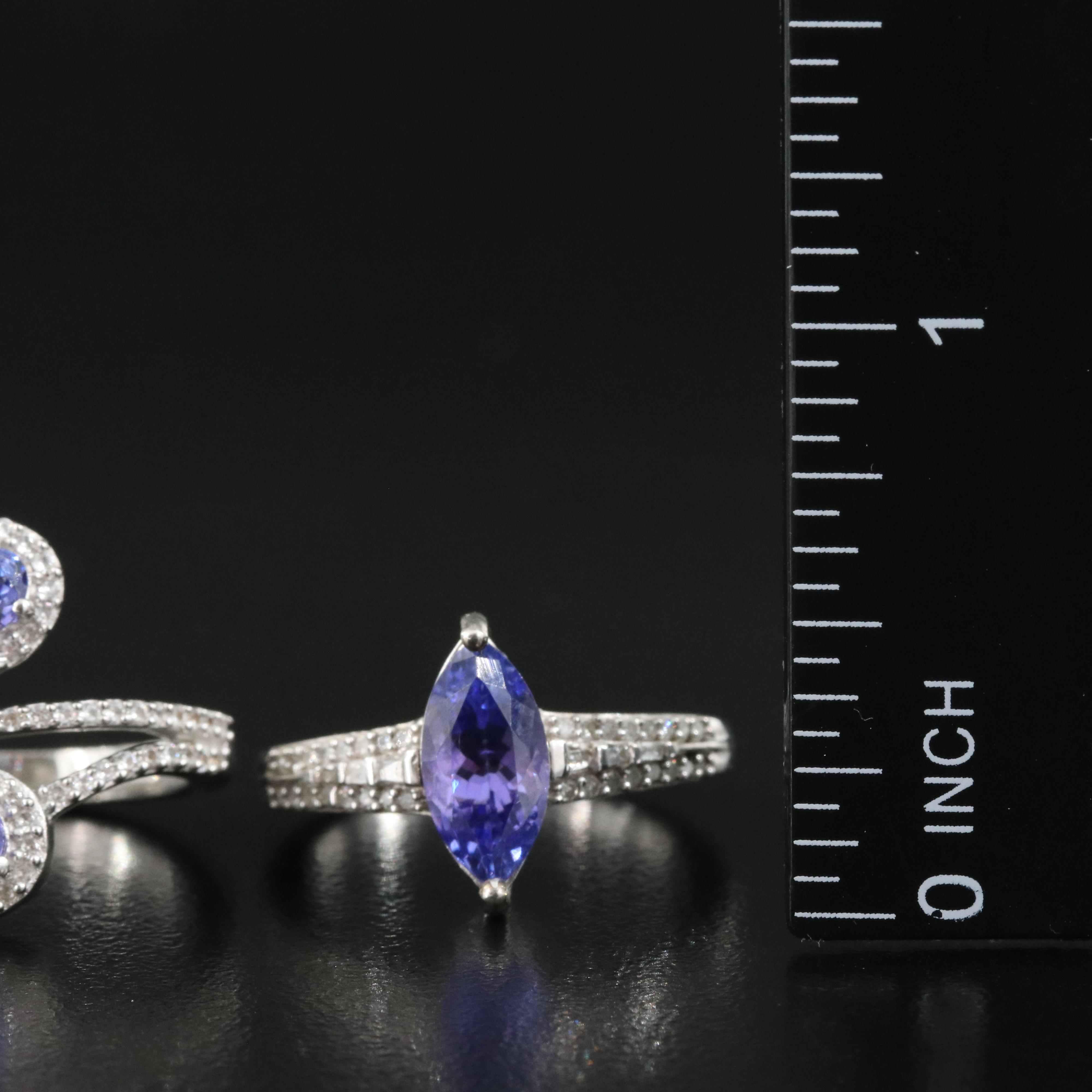 Sterling Tanzanite, Diamond and Zircon Rings