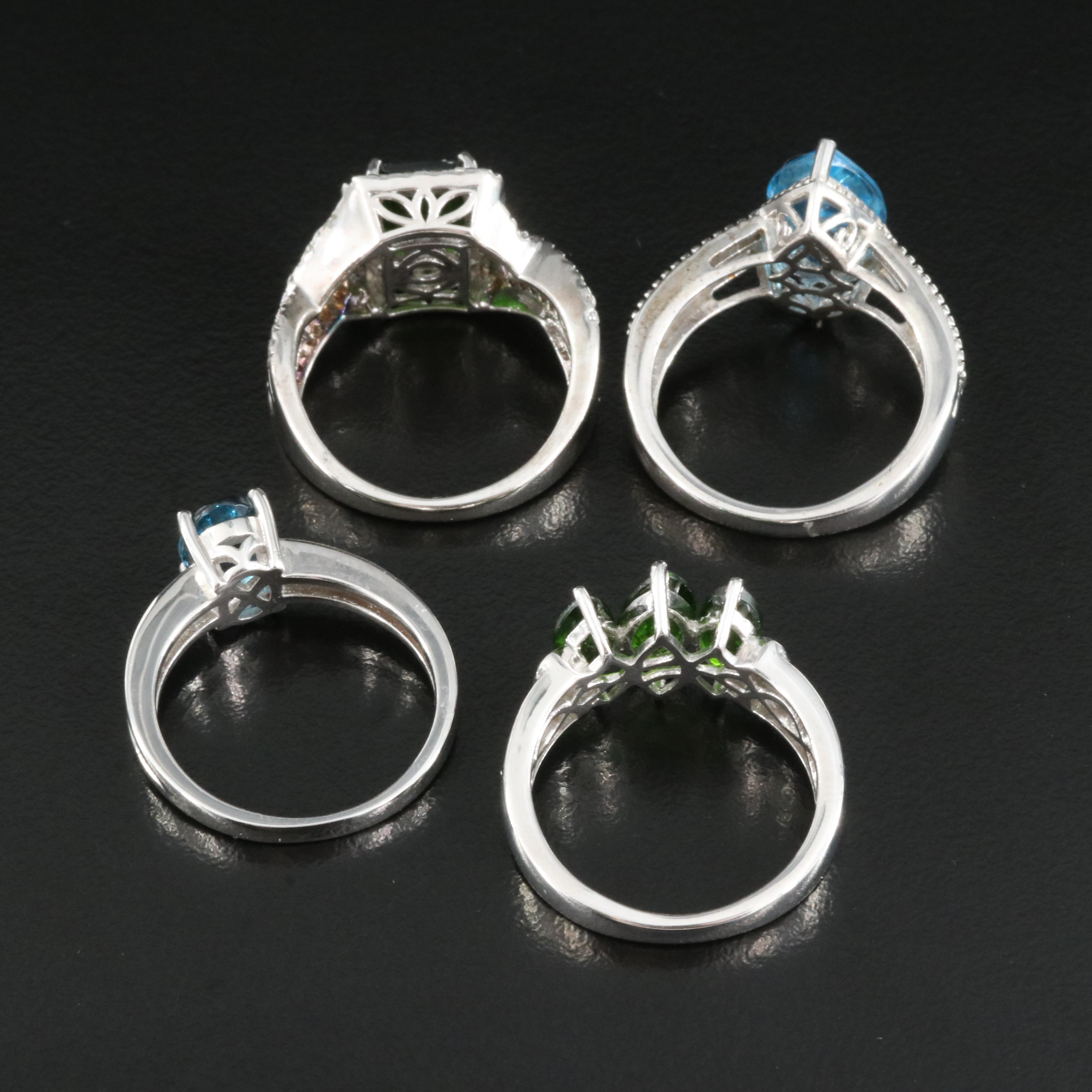 Sterling Rings Including Topaz, Diopside and Diamond