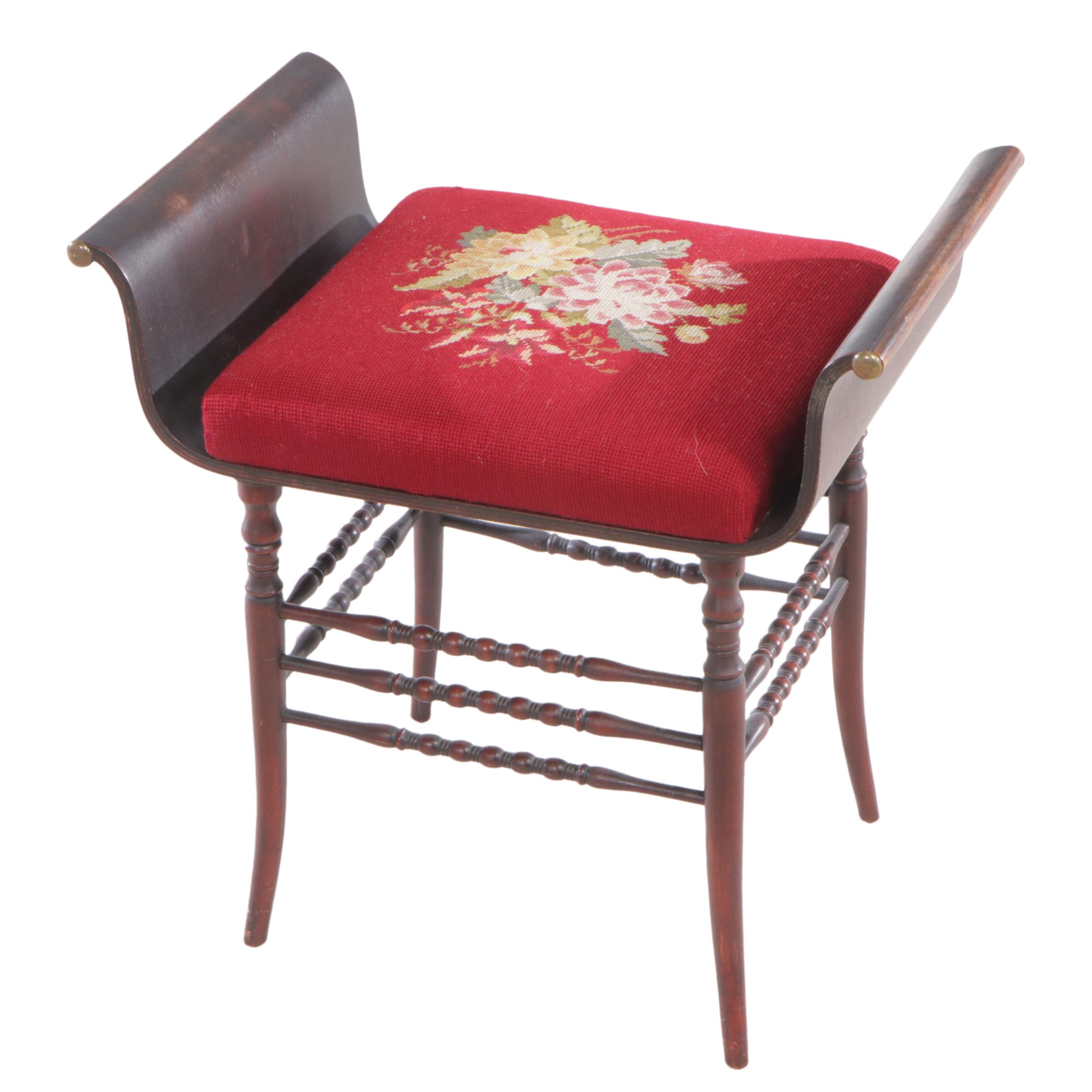 Classical Style Mahogany-Stained and Needlepoint Stool, Early 20th Century