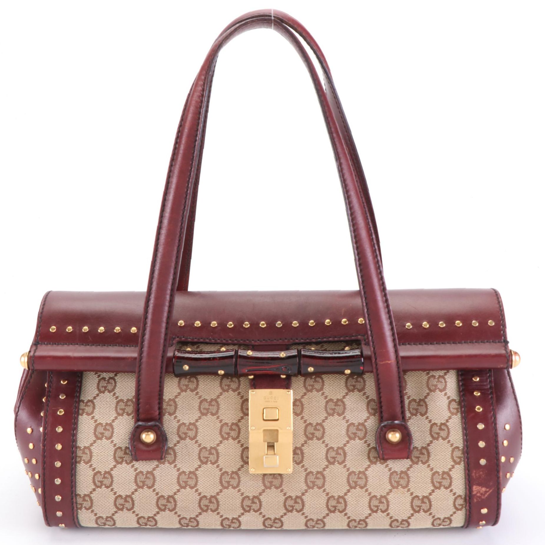 Gucci Bamboo Bullet Bag in GG Canvas and Leather Trim
