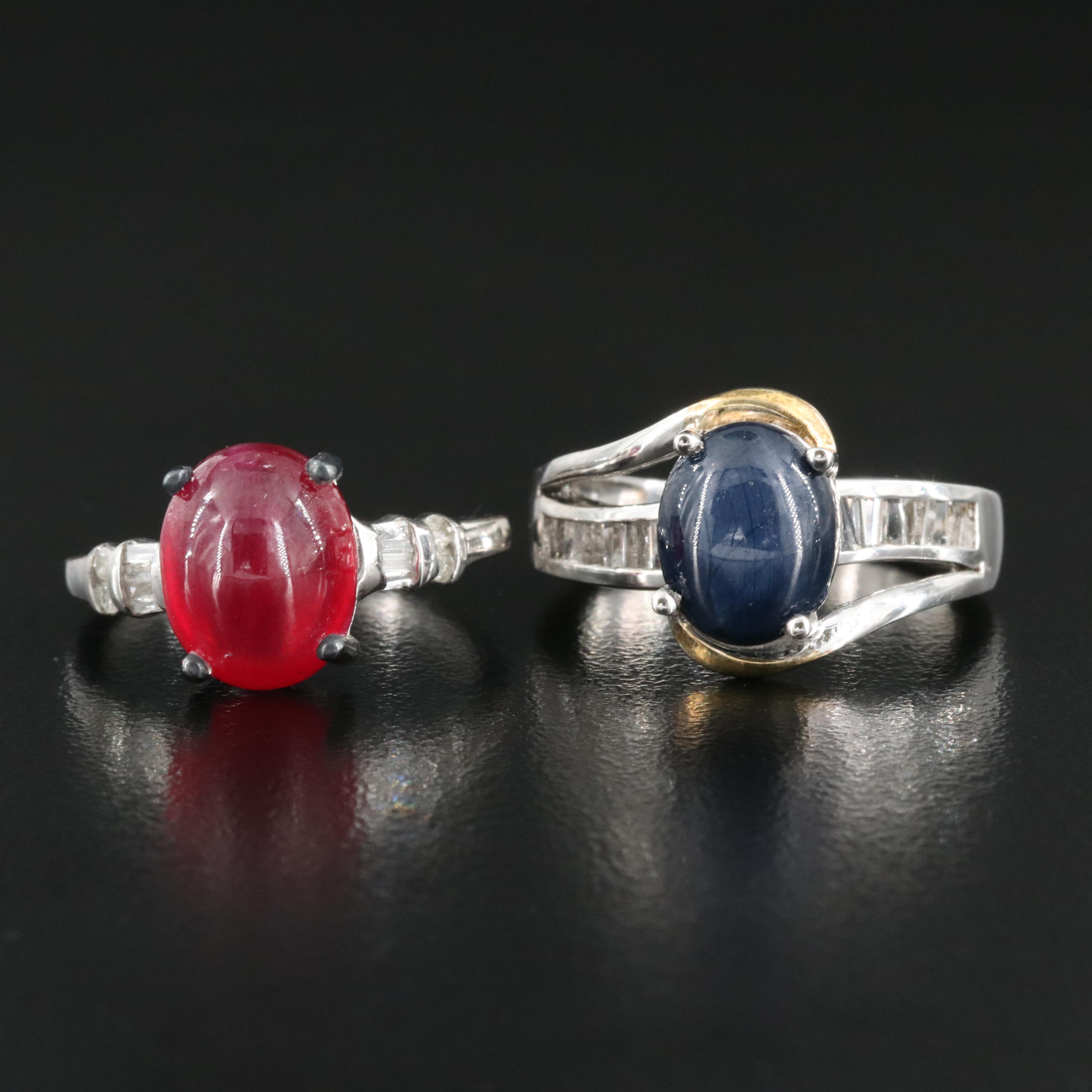 Pairing of Rings with Corundum, Diamonds and Star Sapphire in Sterling