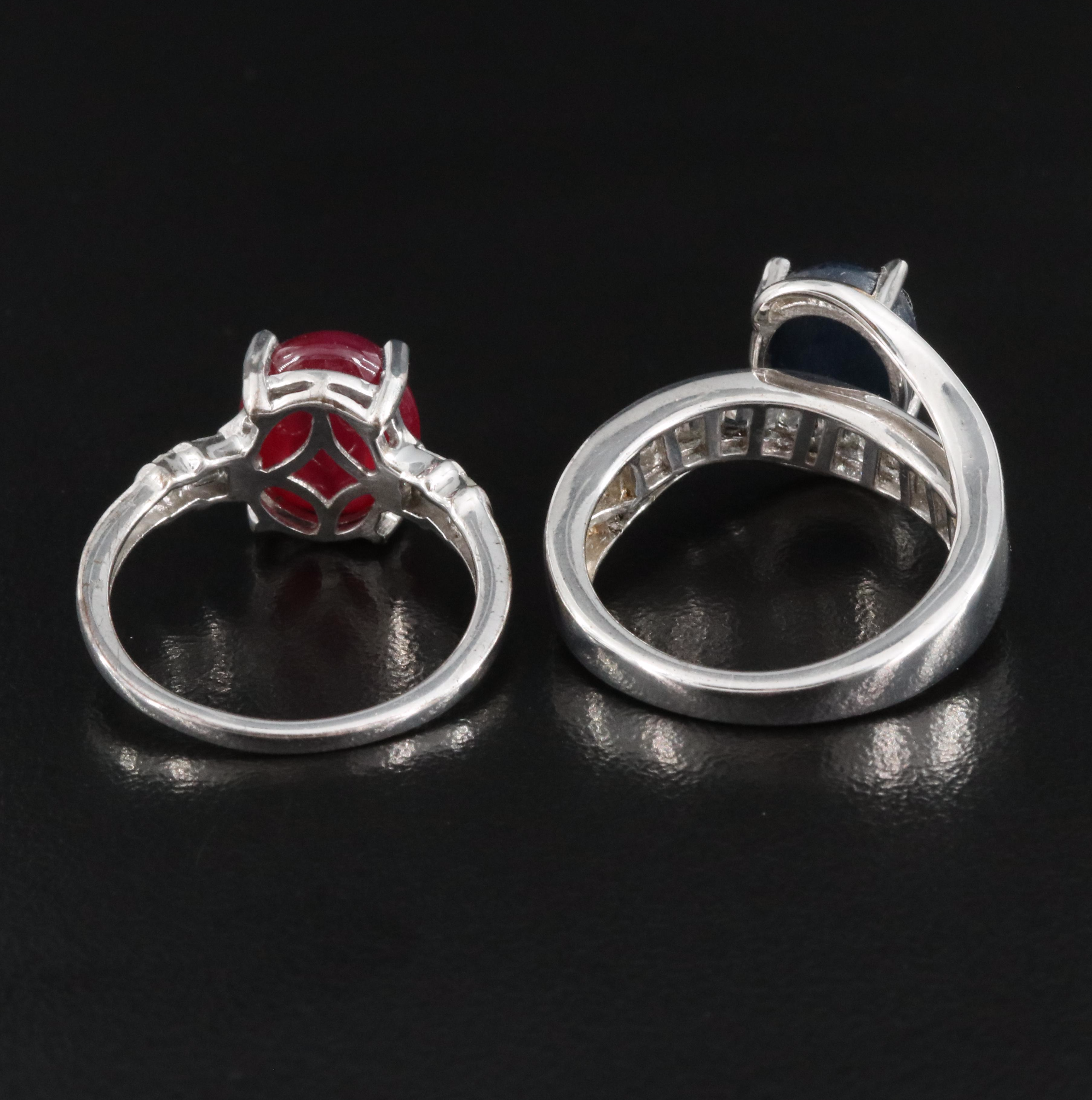 Pairing of Rings with Corundum, Diamonds and Star Sapphire in Sterling