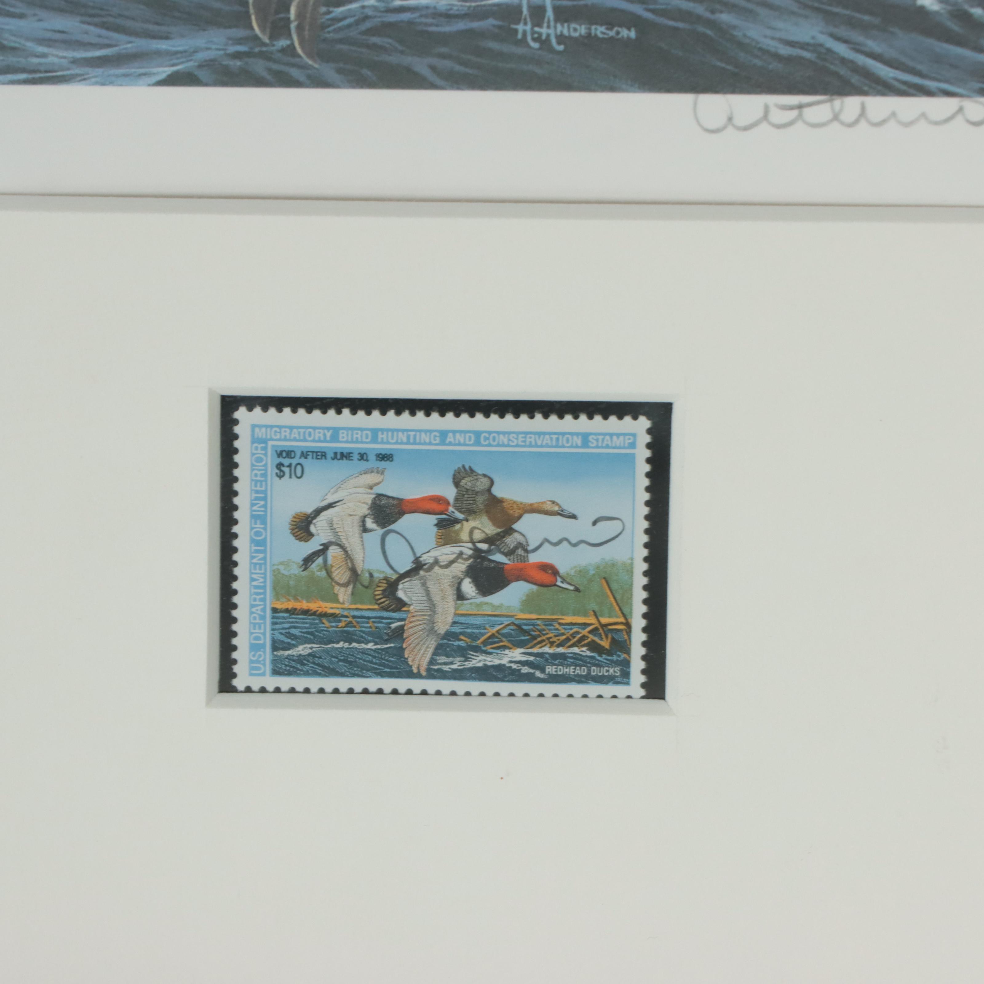 Waterfowl Themed Offset Lithographs and Postage Stamps