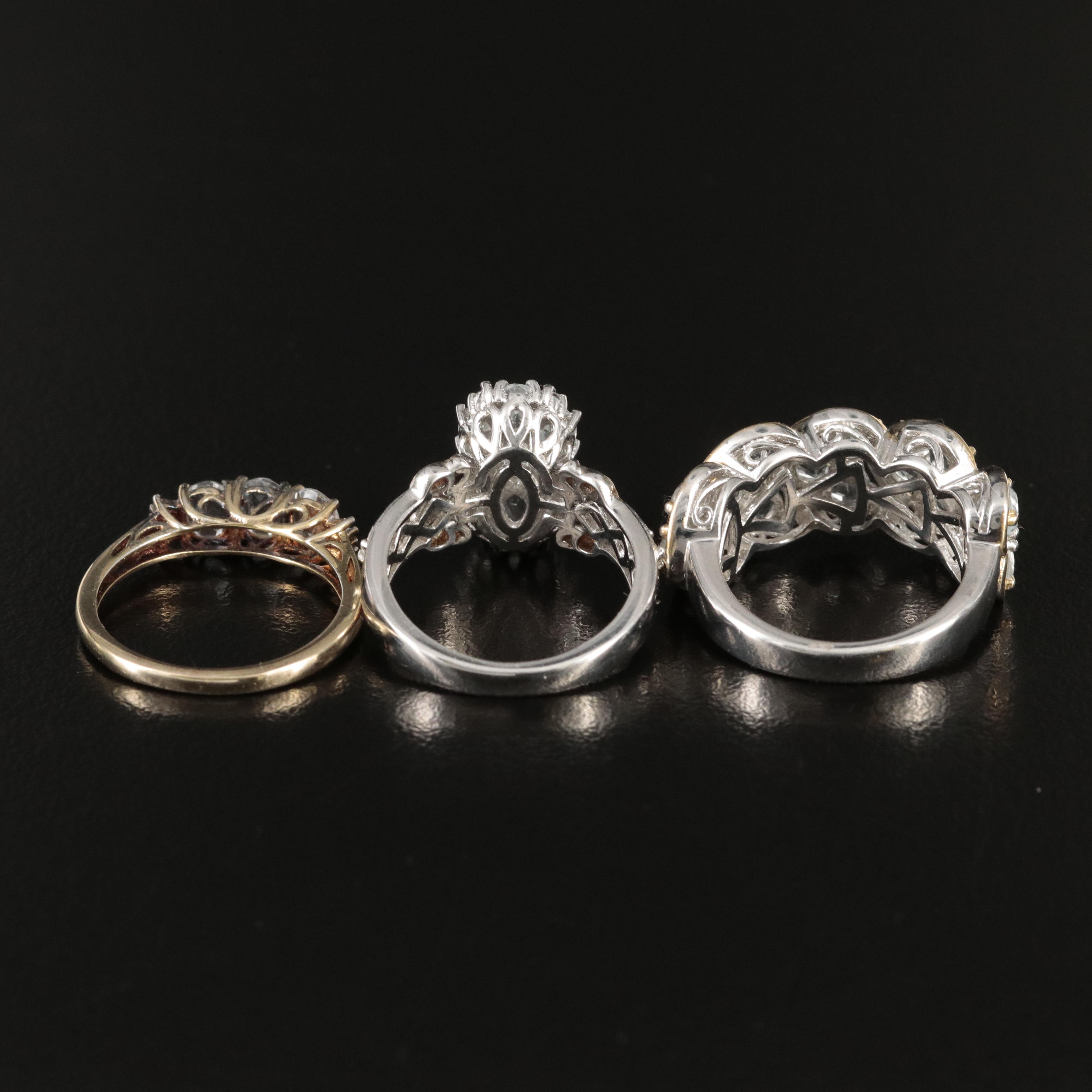 Trio of rings with Goshenite, Diamond and White Zircon in Sterling