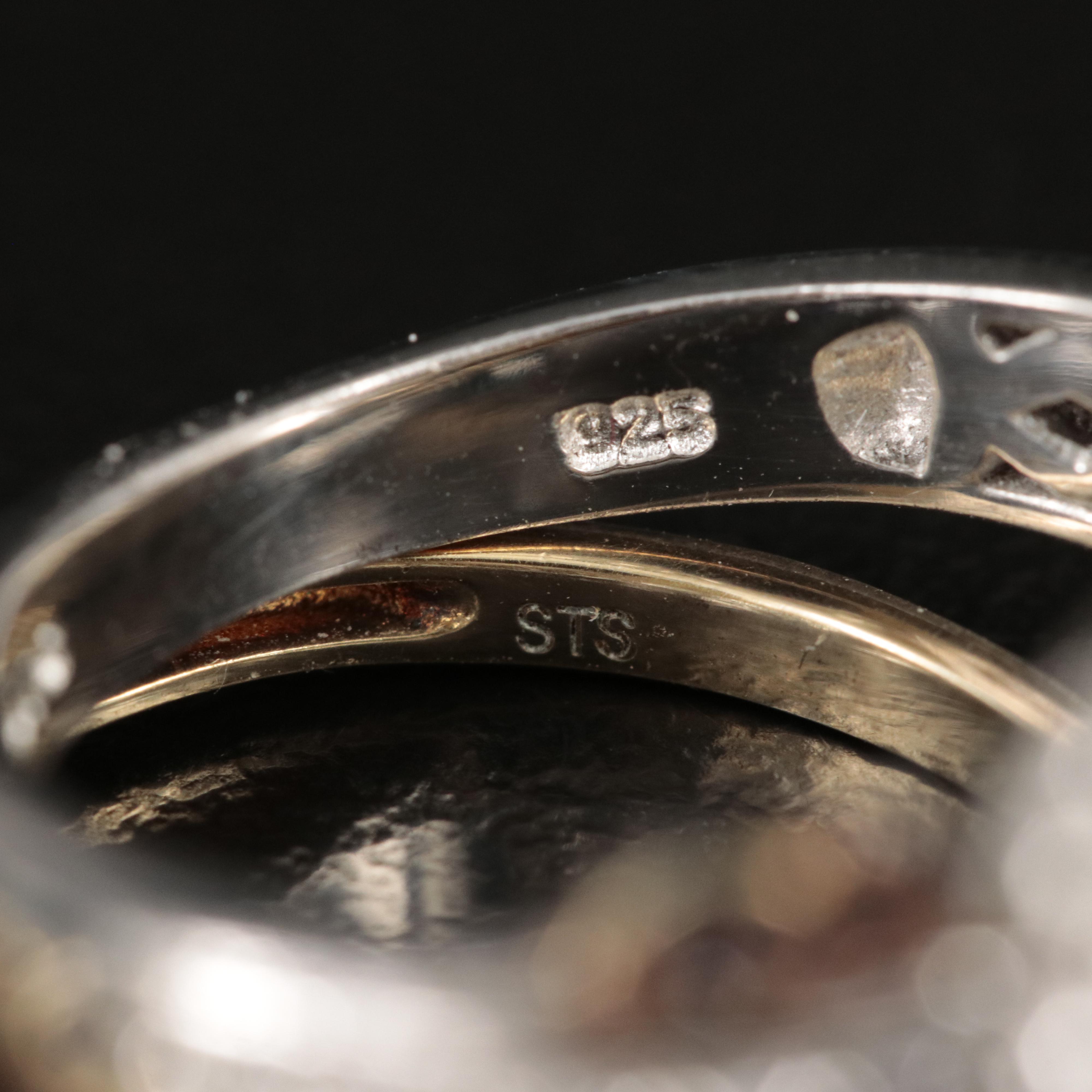 Trio of rings with Goshenite, Diamond and White Zircon in Sterling