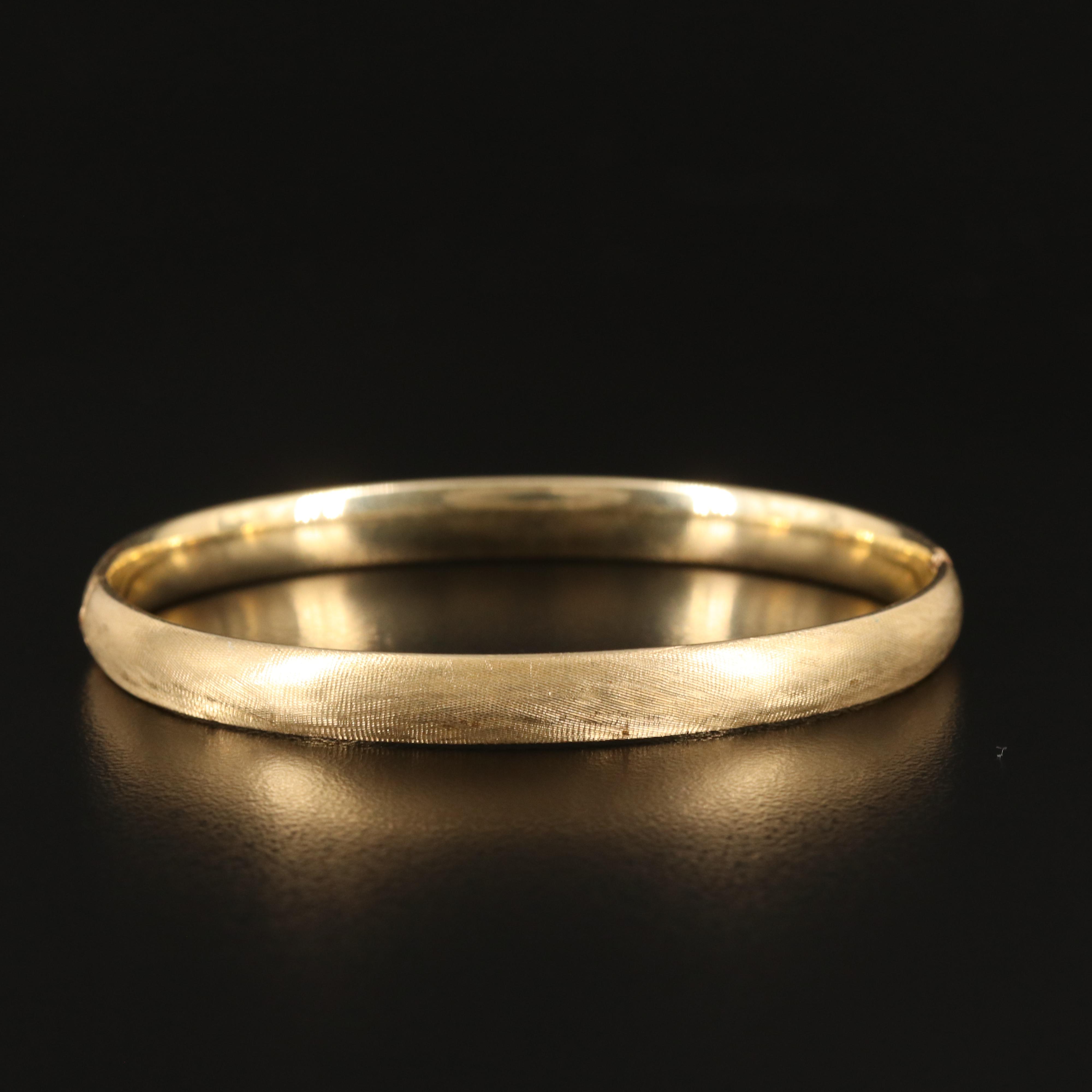 14K Hinged Bangle with Florentine Finish