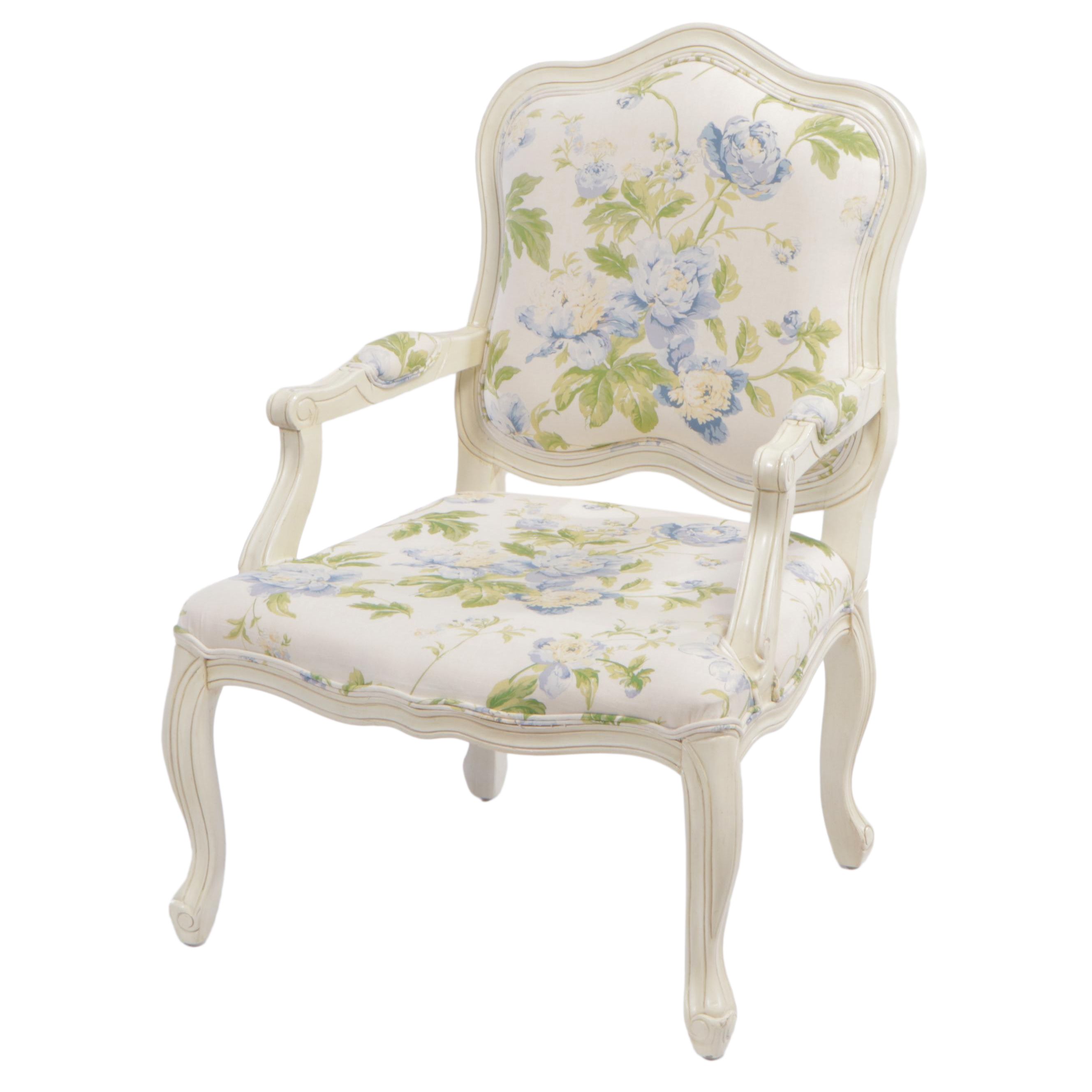 Louis XV Style Painted and Floral-Upholstered Fauteuil