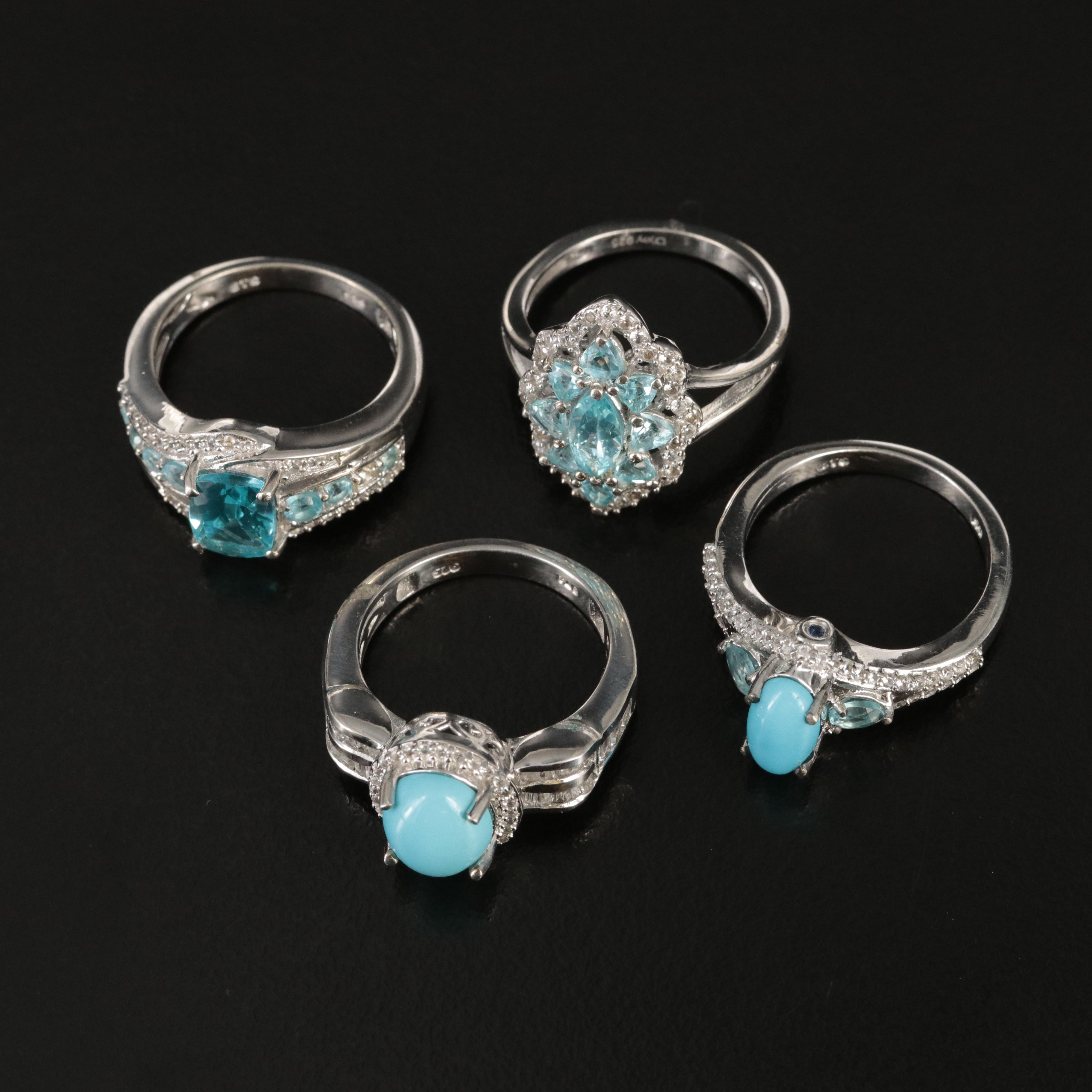 Sterling Rings Including Apatite, White Zircon and Faux Turquoise