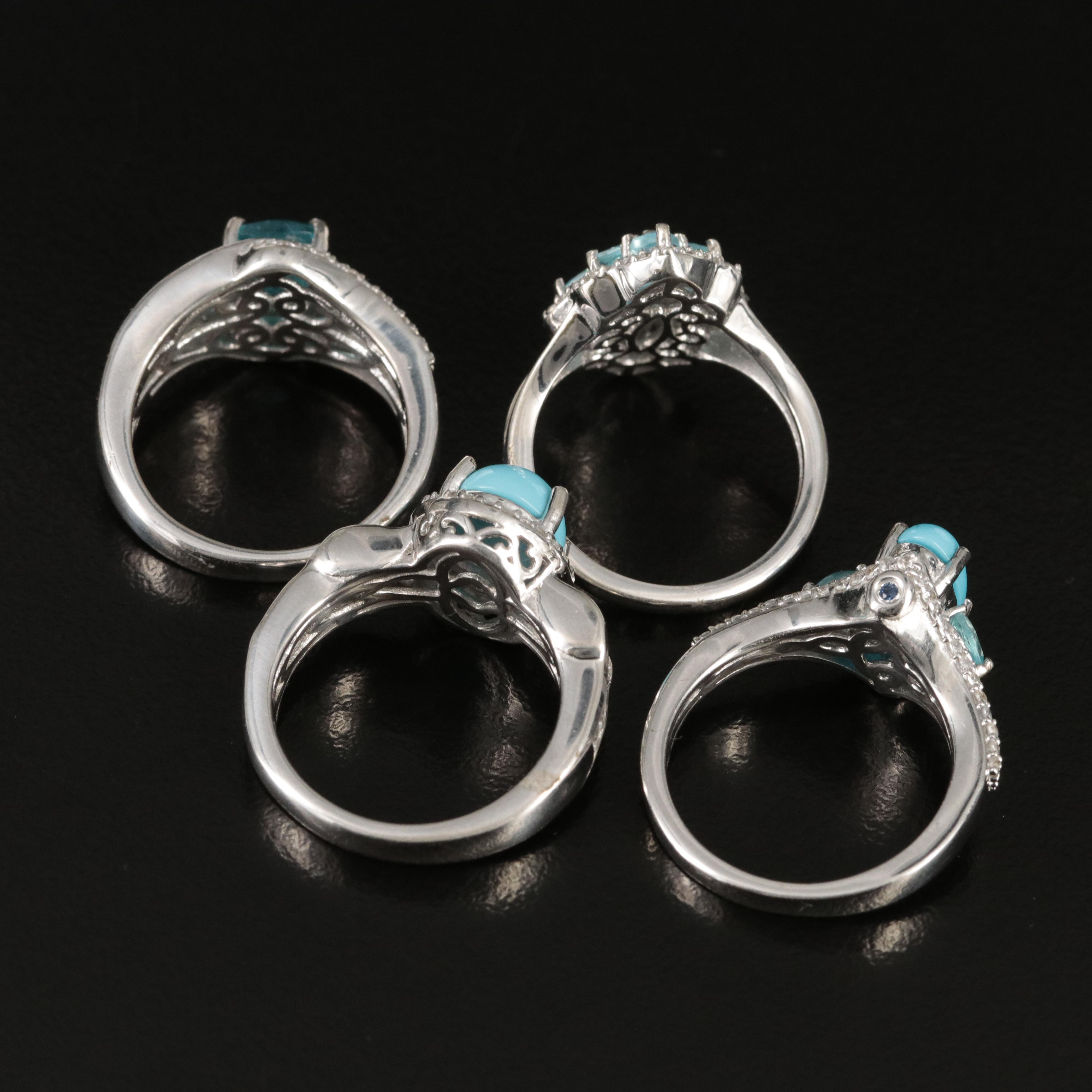 Sterling Rings Including Apatite, White Zircon and Faux Turquoise