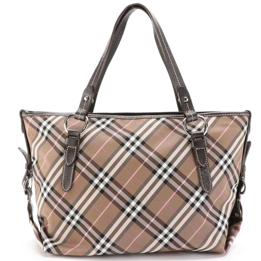 Burberry Blue Label Check Canvas and Leather Shoulder Tote