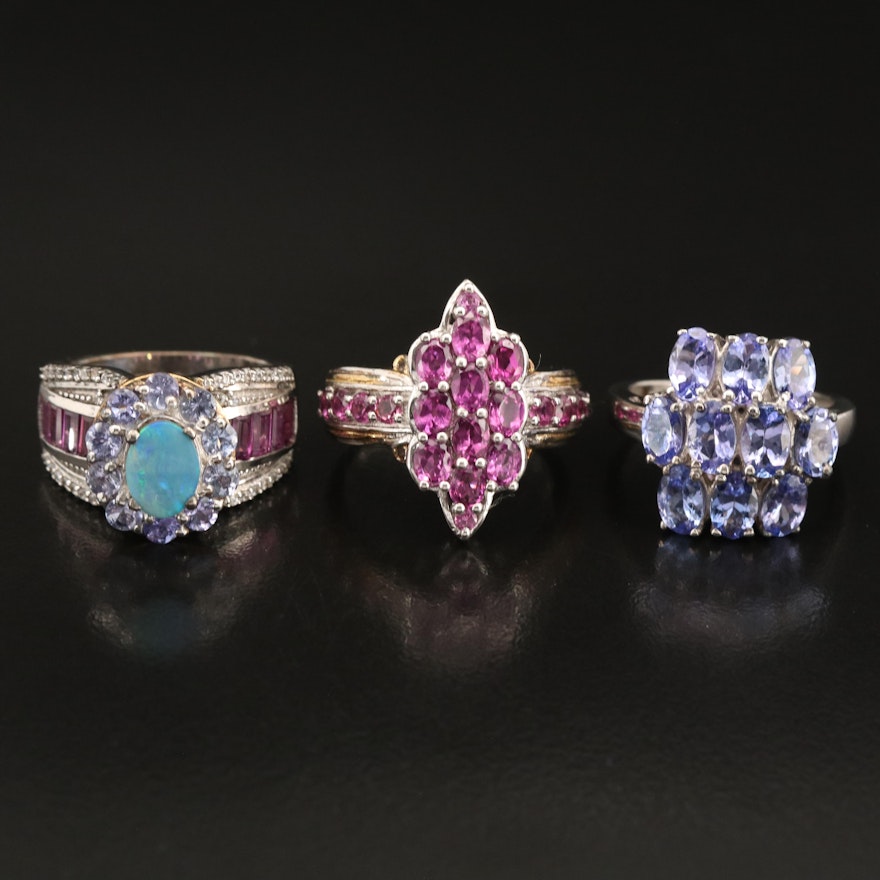 Sterling Tanzanite, Garnet and Opal Doublet Rings