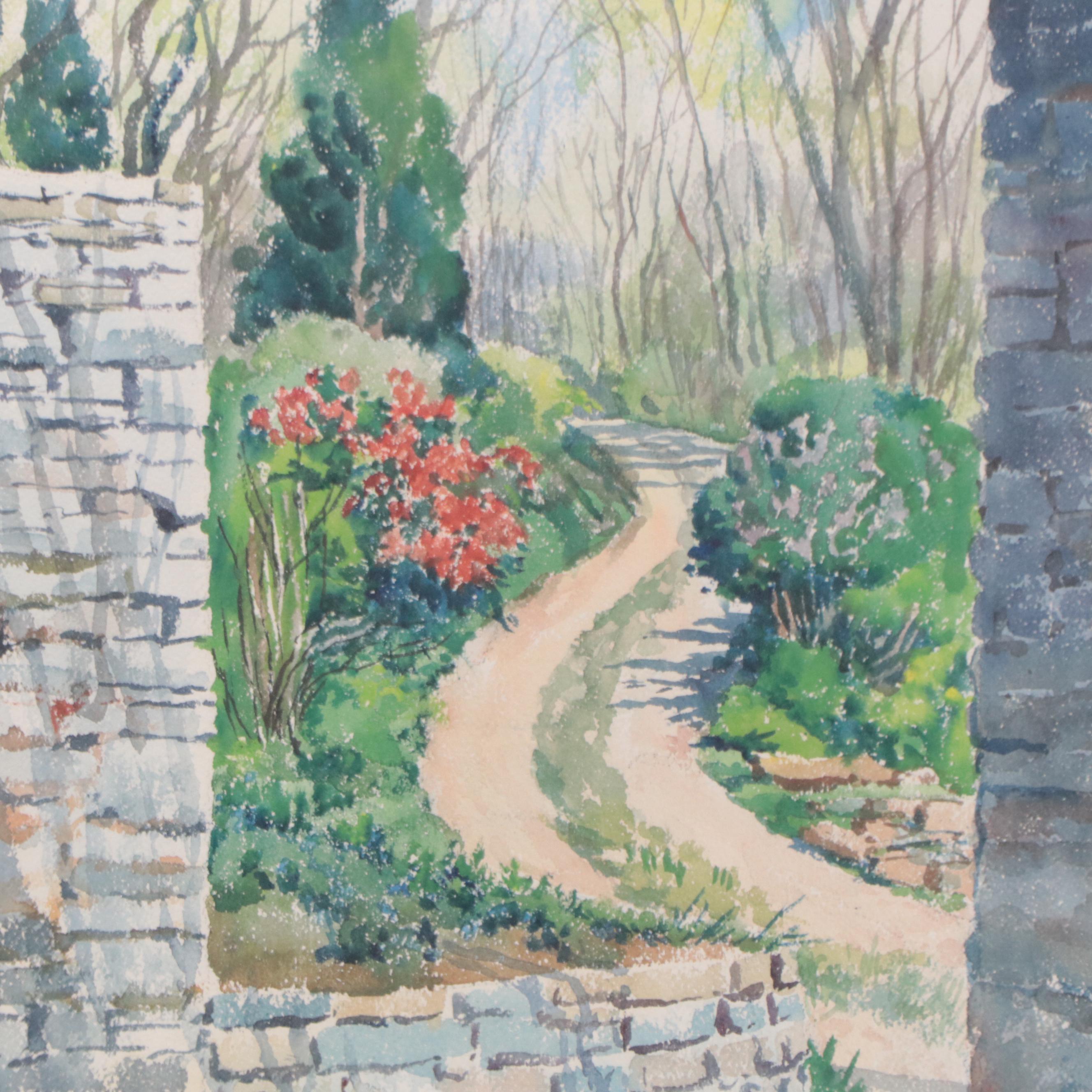 Frederic H. Kock Landscape Watercolor Painting of a Wooden Path