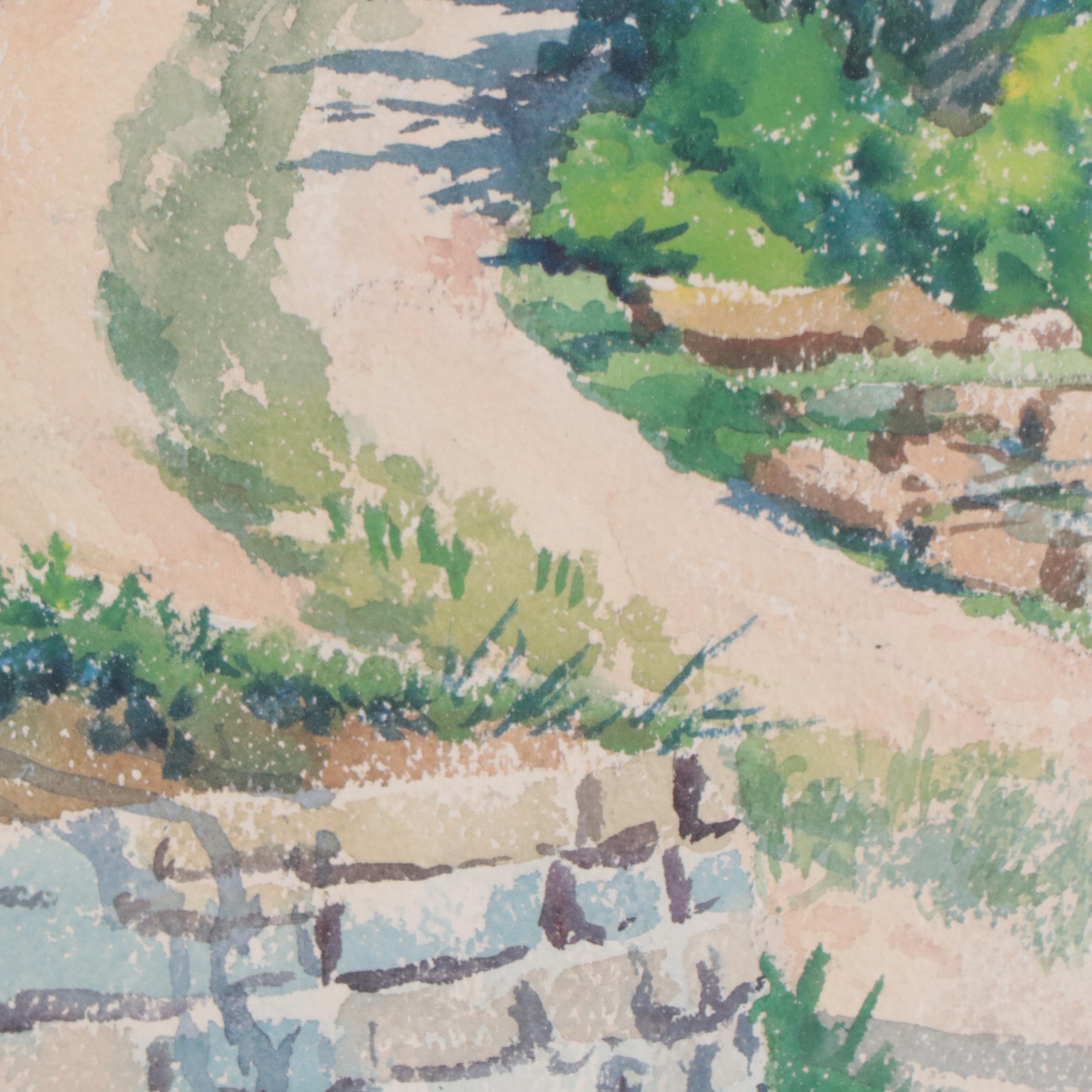 Frederic H. Kock Landscape Watercolor Painting of a Wooden Path