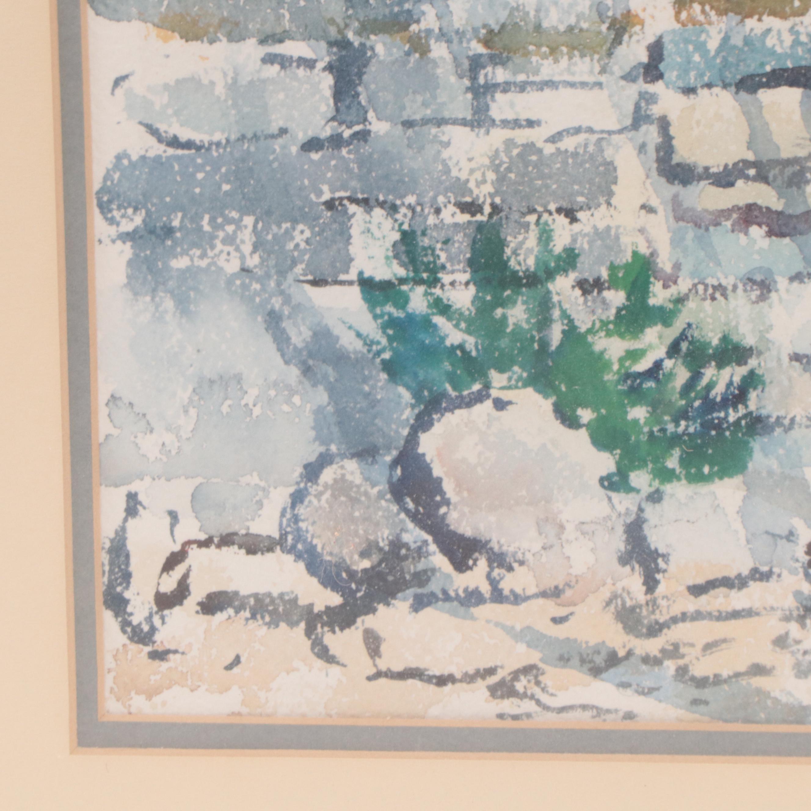 Frederic H. Kock Landscape Watercolor Painting of a Wooden Path