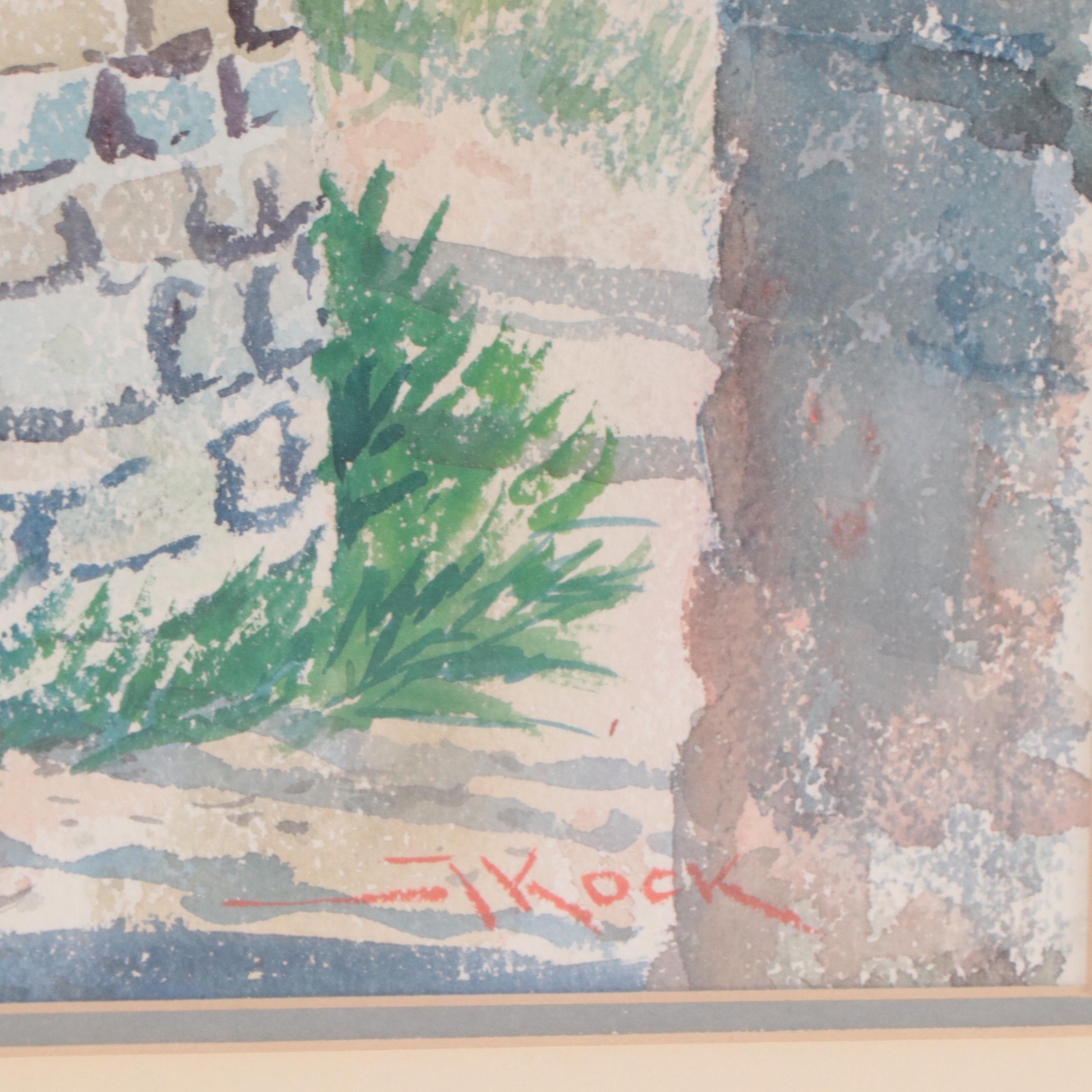 Frederic H. Kock Landscape Watercolor Painting of a Wooden Path