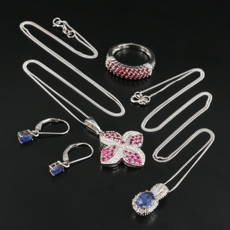 Sterling Jewelry Including Sapphire, White Zircon and Spinel