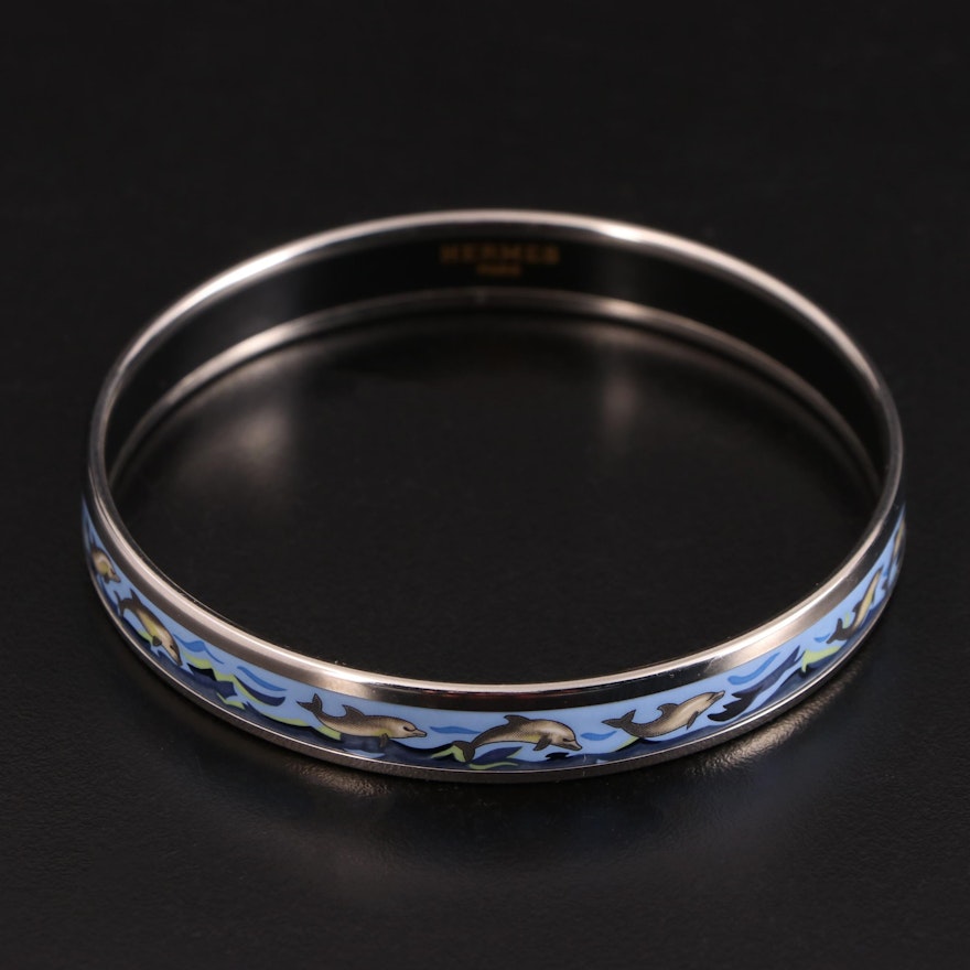 Hermès "Balade Oceane" Narrow Enamel Bangle