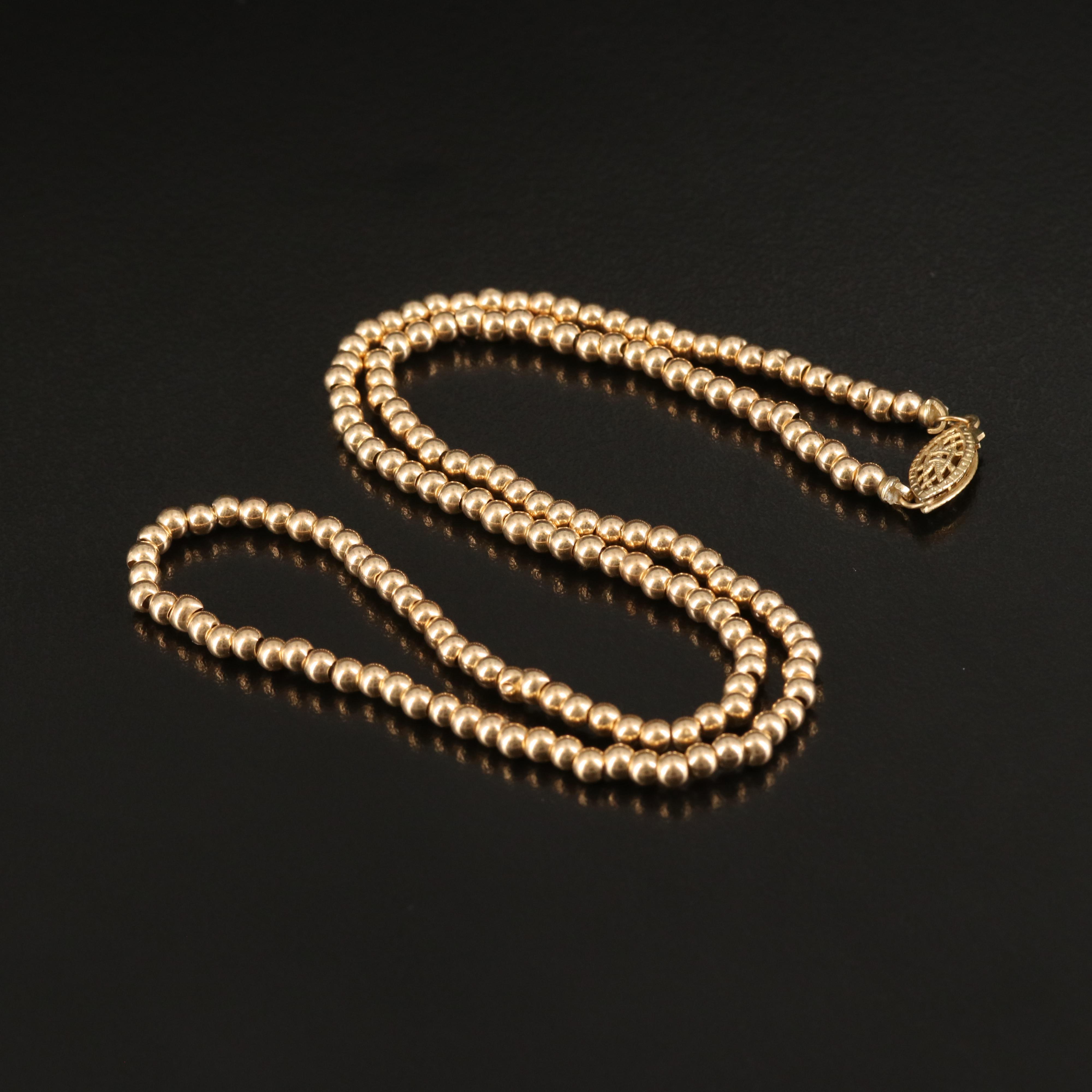 14K Bead Necklace with Sterling Clasp