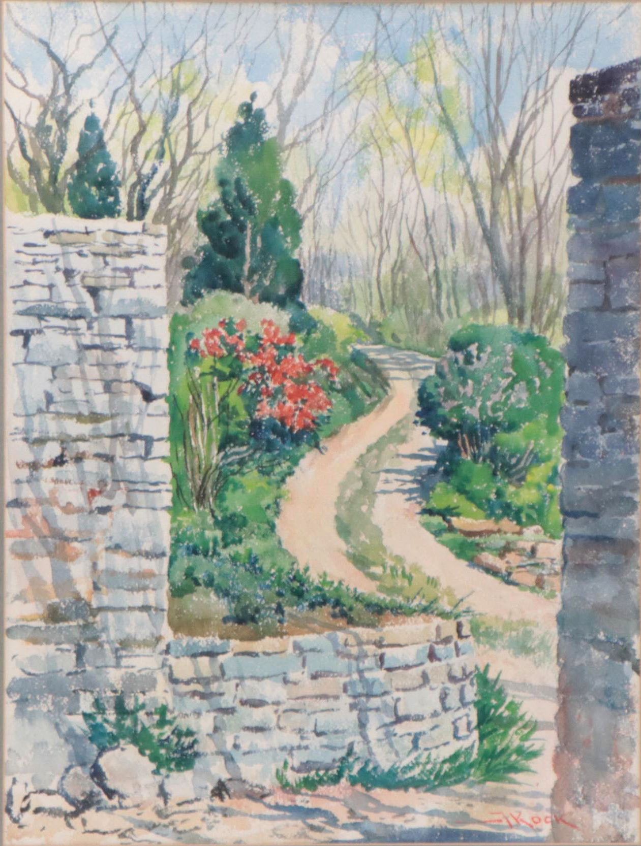 Frederic H. Kock Landscape Watercolor Painting of a Wooden Path