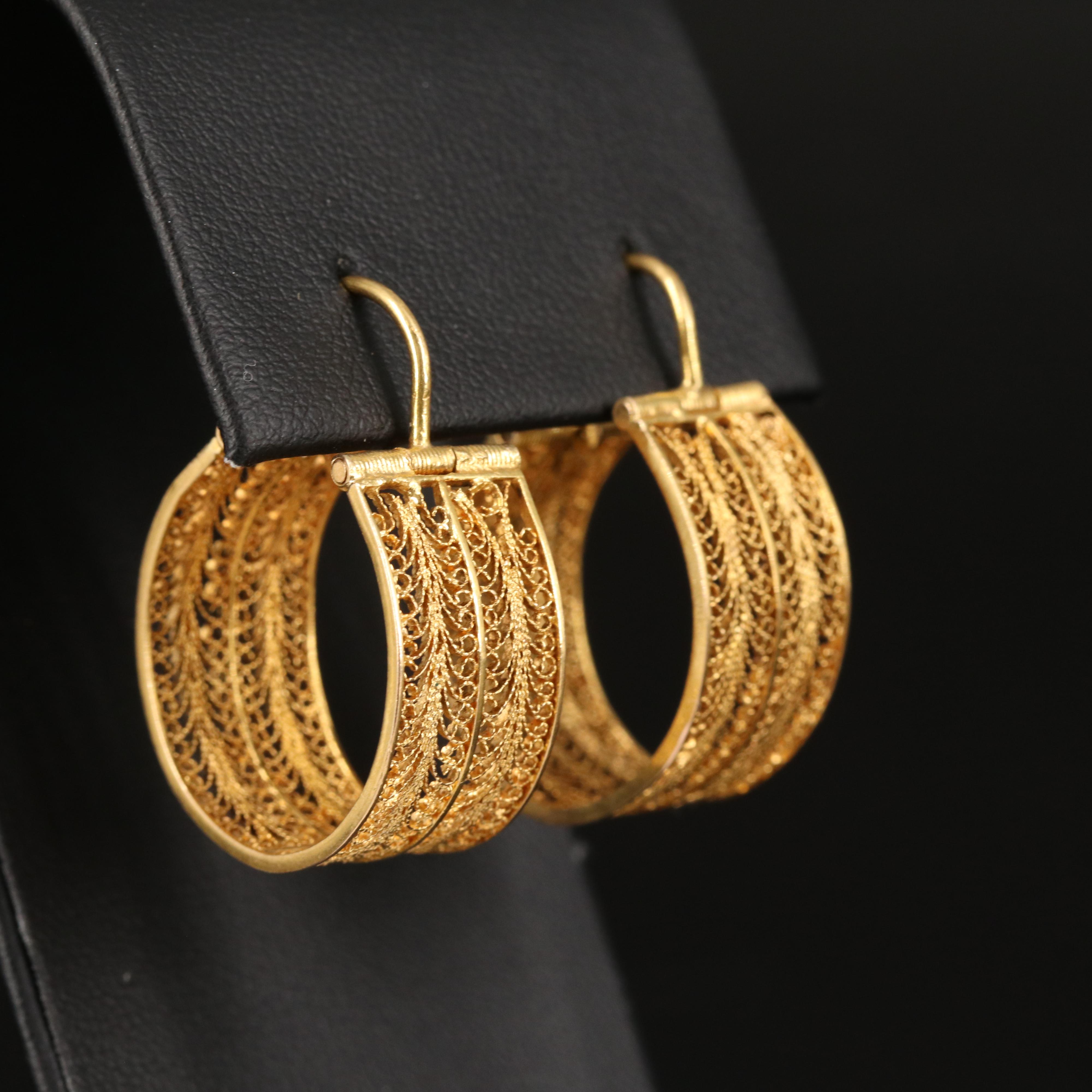 18K Filigree Hoop Earrings