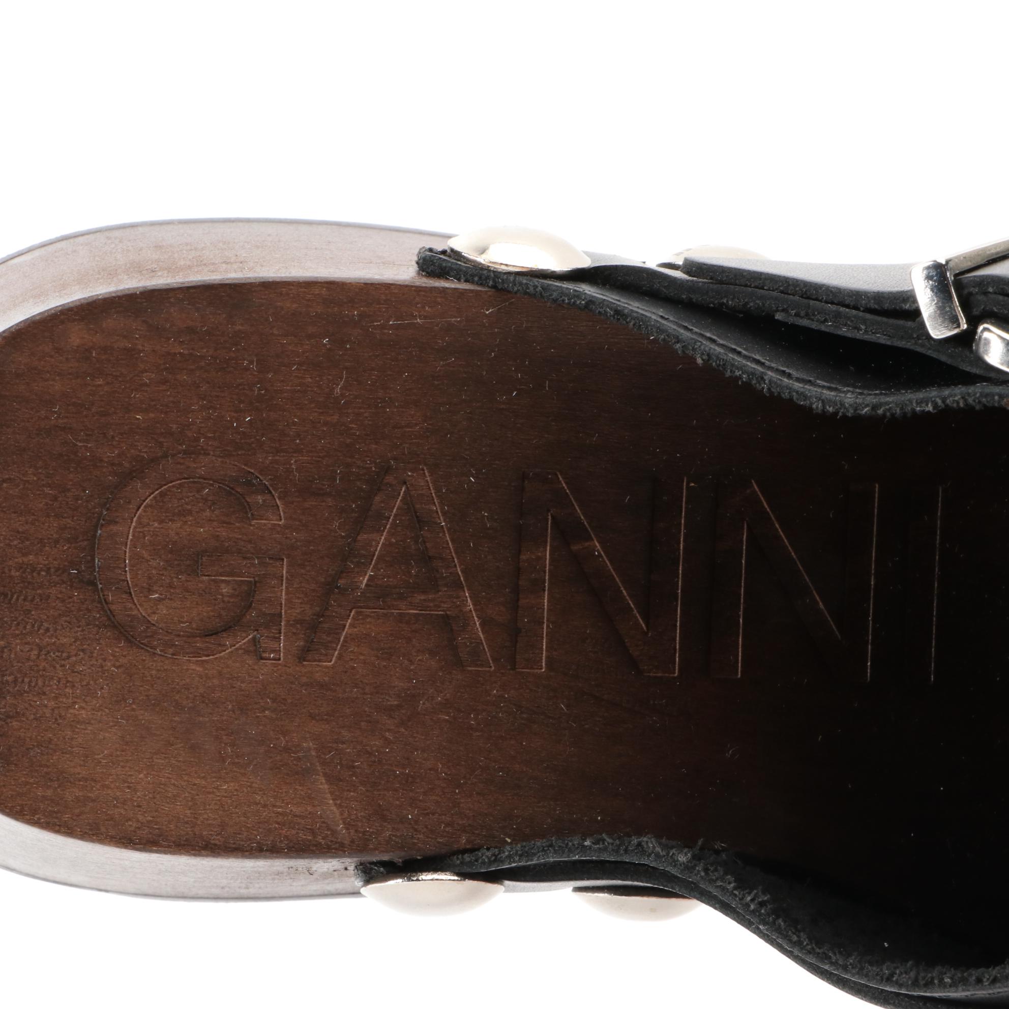 Ganni Studded Clogs in Black Leather with Box