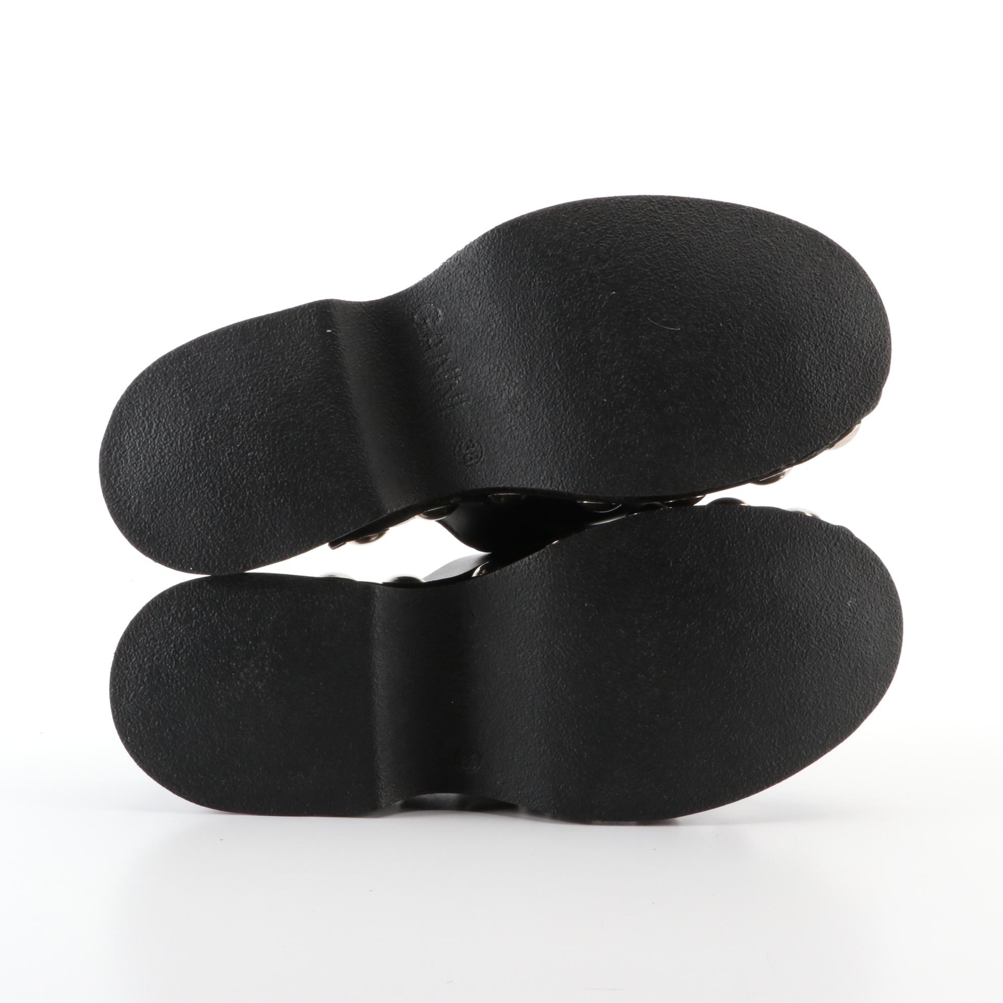 Ganni Studded Clogs in Black Leather with Box