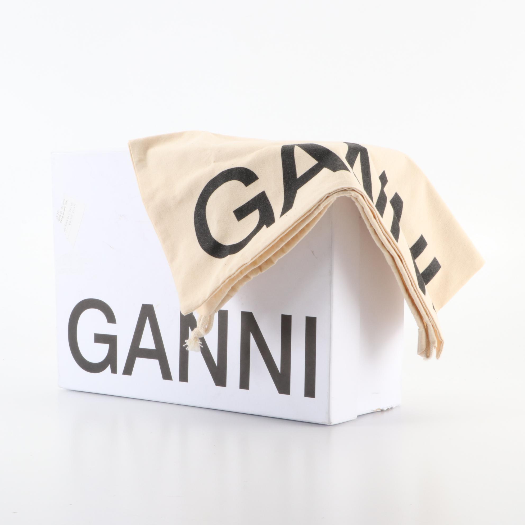 Ganni Studded Clogs in Black Leather with Box