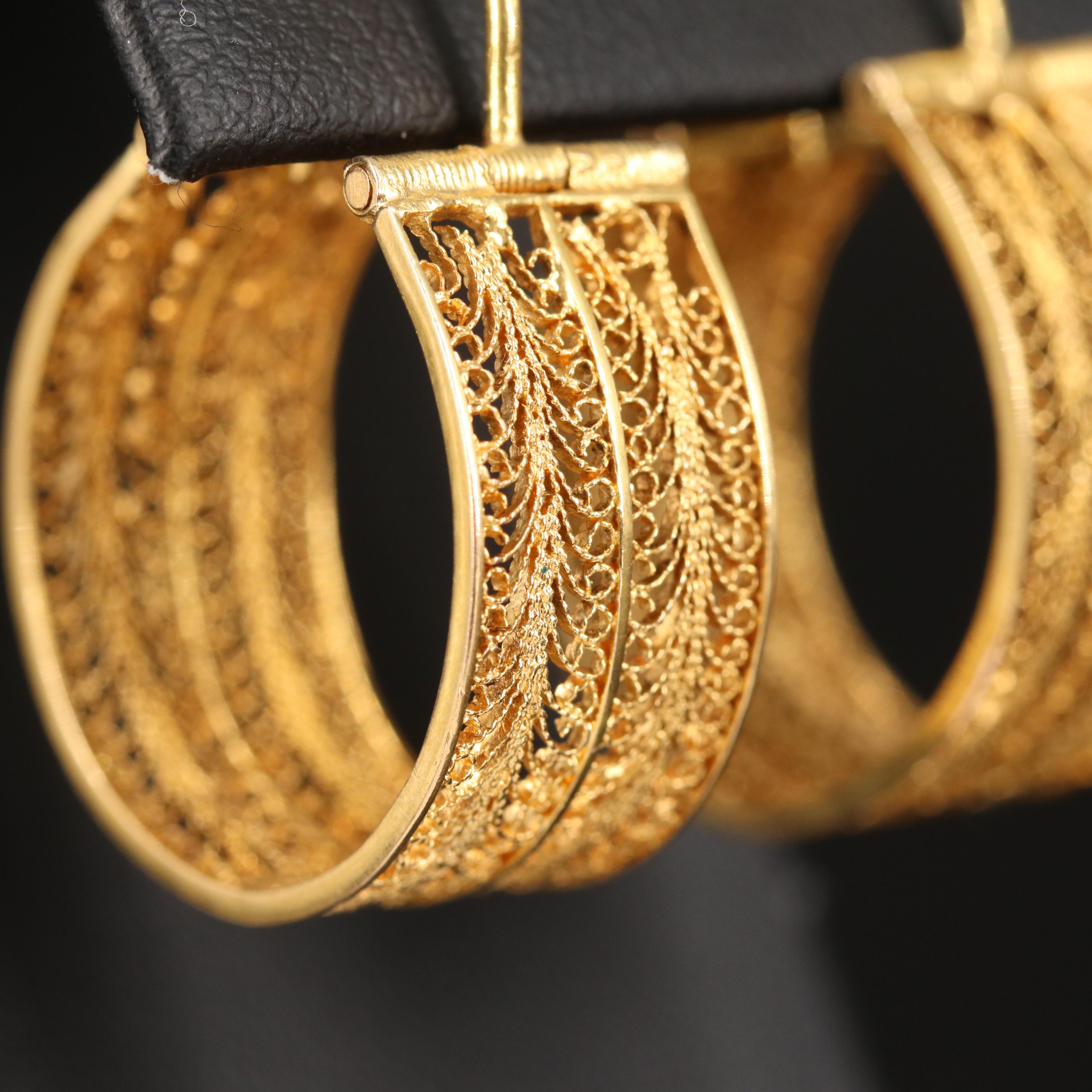 18K Filigree Hoop Earrings