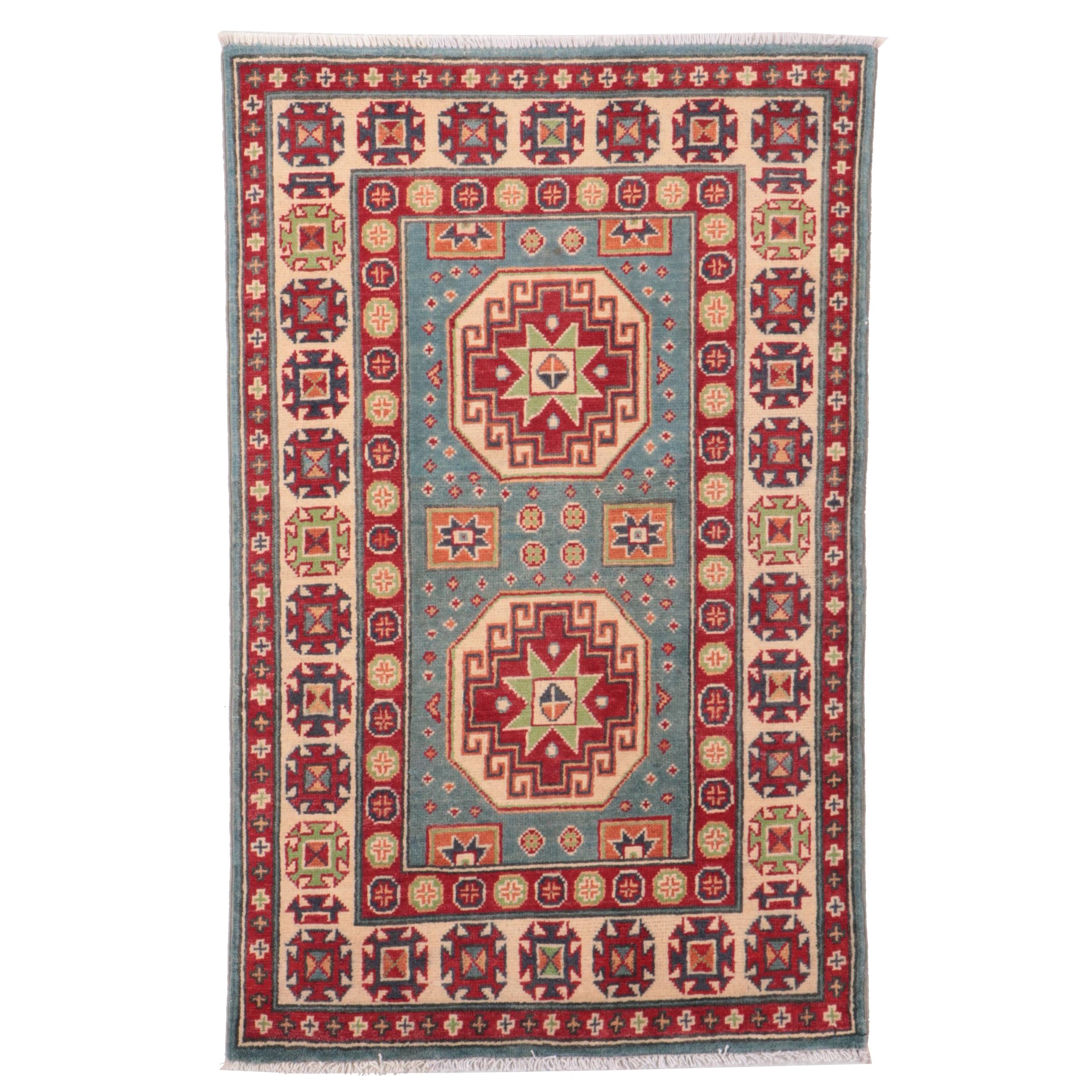 3' x 4'2 Hand-Knotted Pakistani Kazak Area Rug