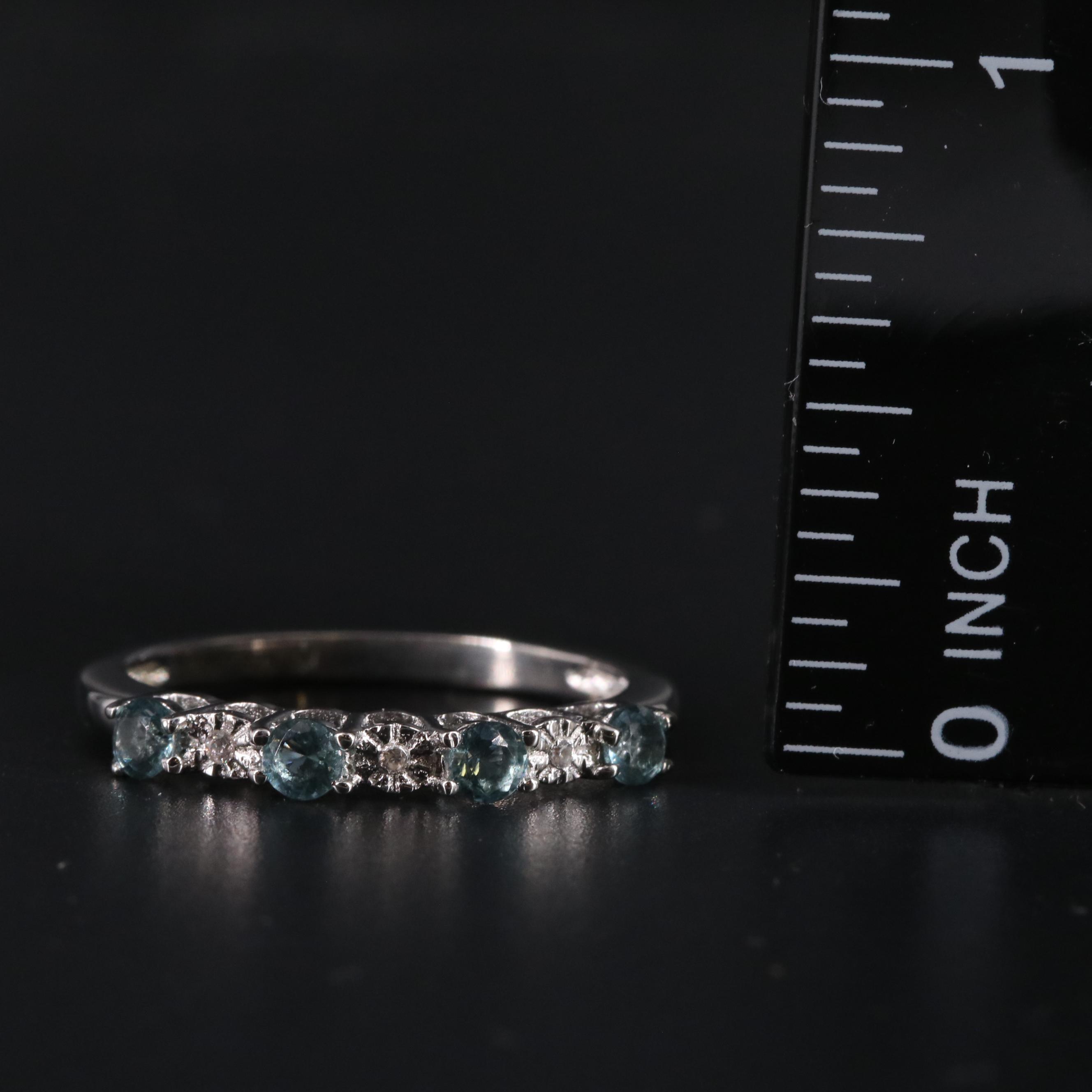 Sterling Light Blue Topaz with Cubic Zirconia Band