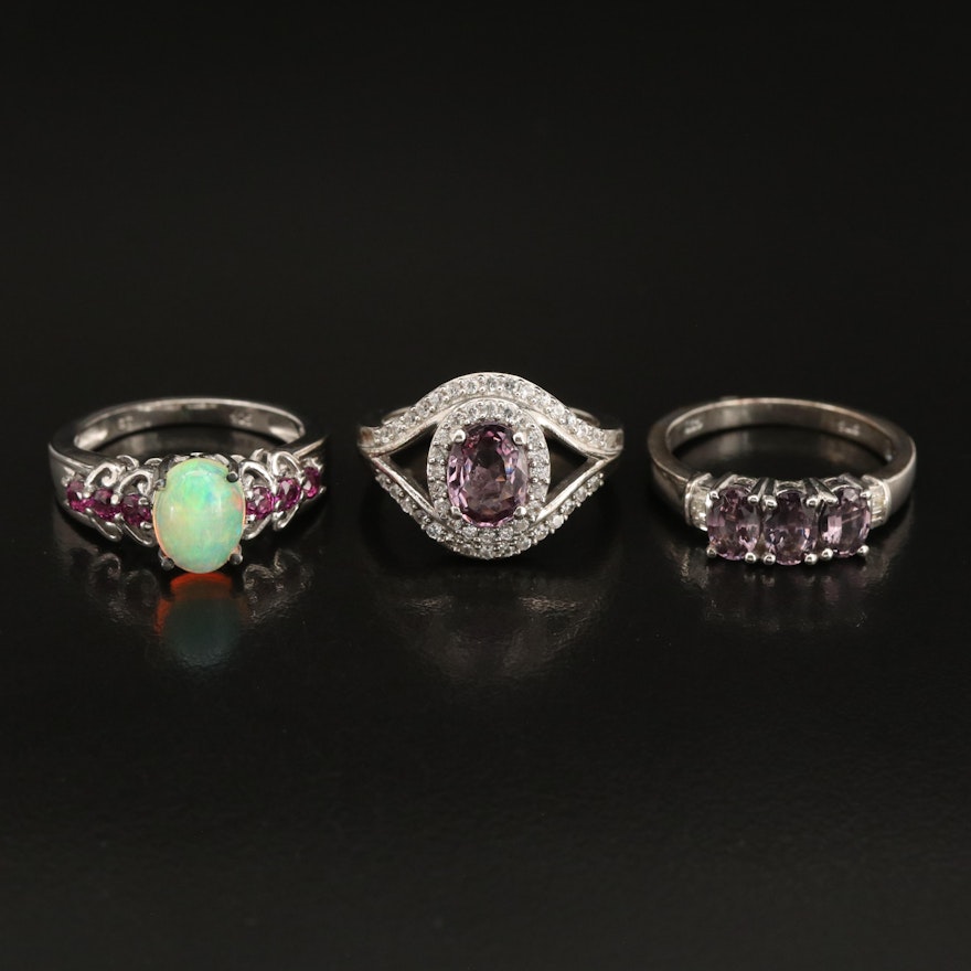 Sterling Opal, Garnet and Diamond Rings